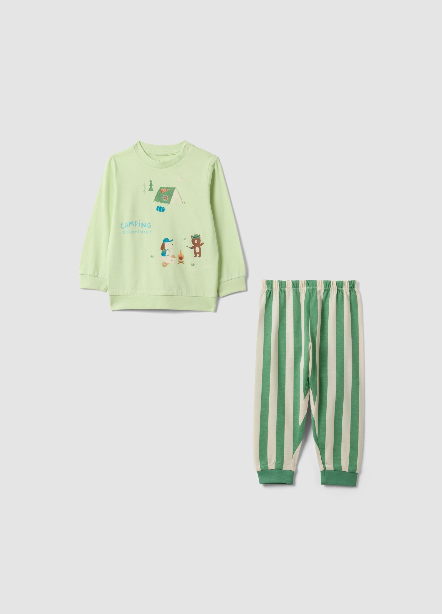 FAGOTTINO, Pijama Para Recién Nacido En Algodón Puro Multicolor Con Estampados De Camping, Niño, Green/White, Talla: 30-36