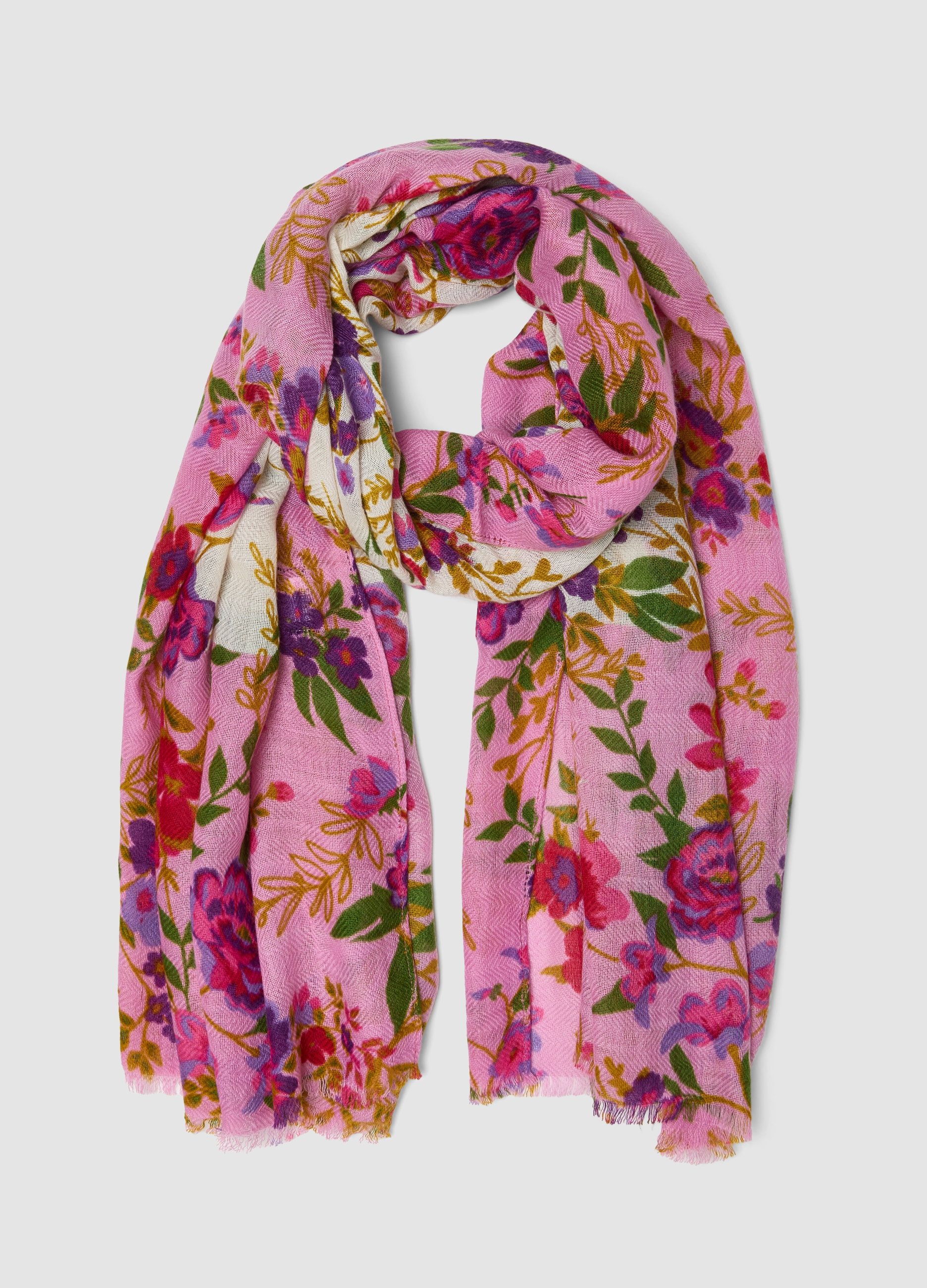 PIOMBO, Foulard Rosa In Misto Lana Con Fantasia Floreale, Donna, Rosa, Taglia: ONE SIZE