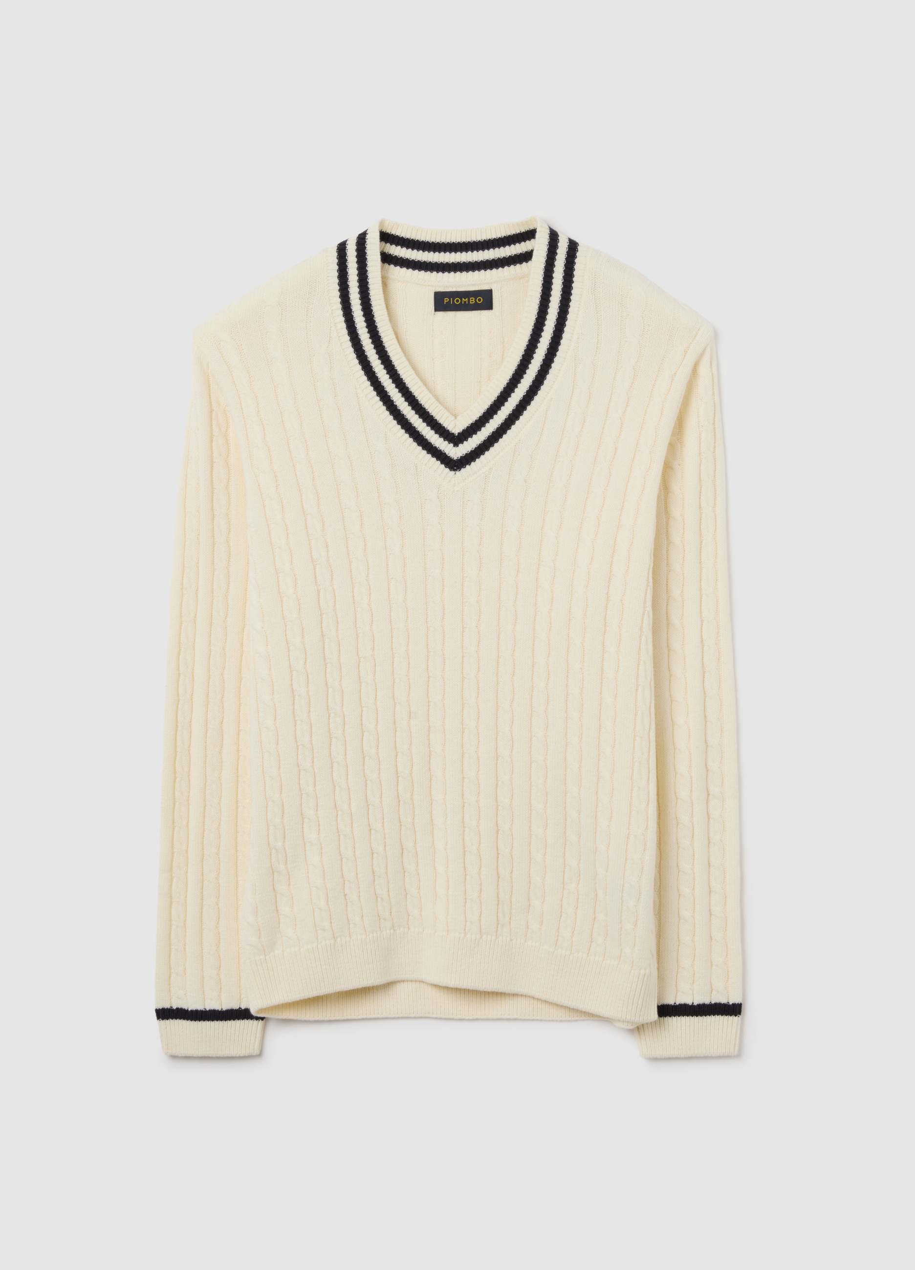 PIOMBO, Suéter Blanco De Corte Regular En Mezcla De Algodón Con Cuello En V, Hombre, Negro/Blanco, Talla: S