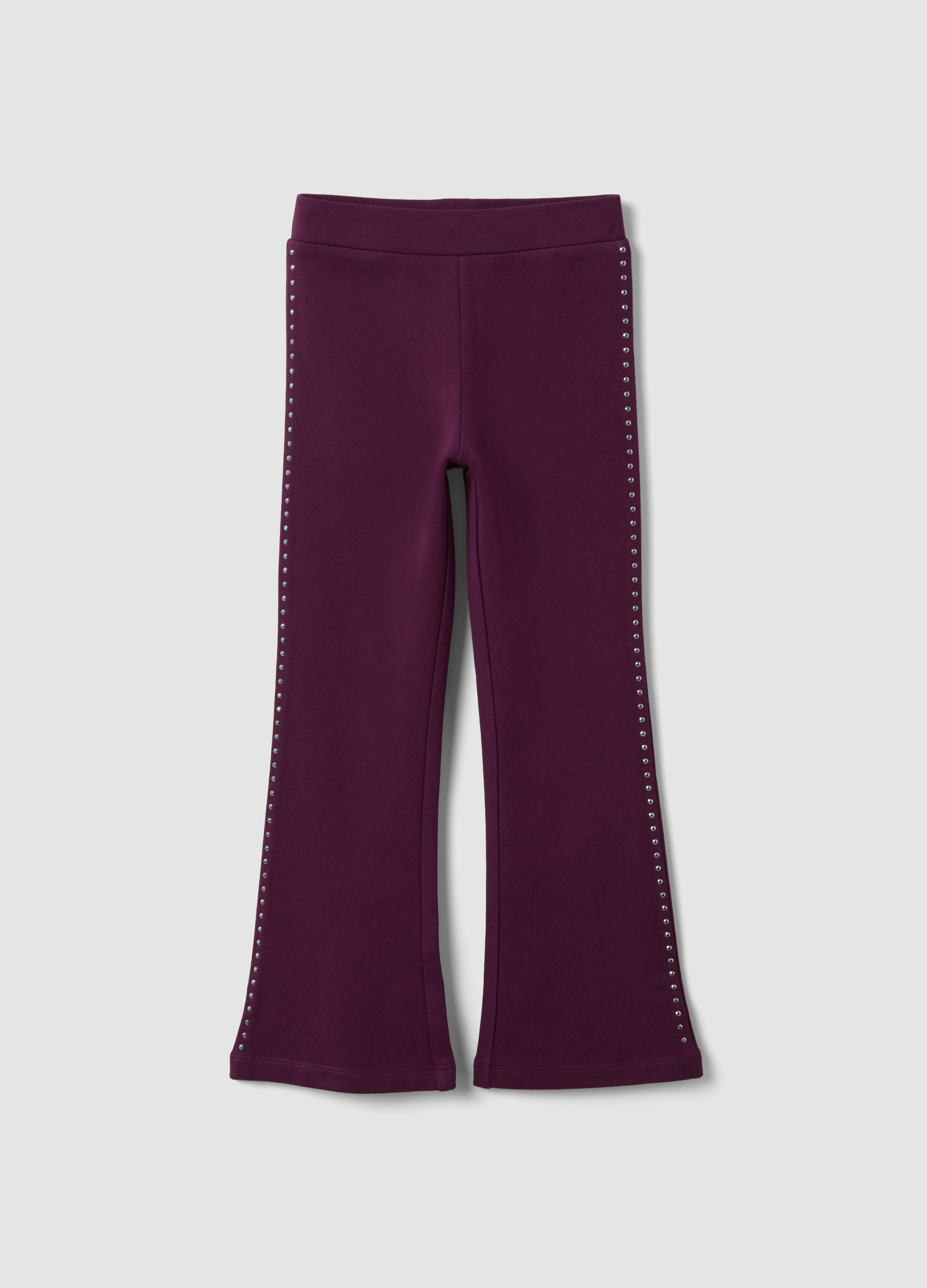 OVS KIDS, Leggings Viola Flare In Cotone Elasticizzato Con Borchie, Bambina, Viola, Taglia: 8-9
