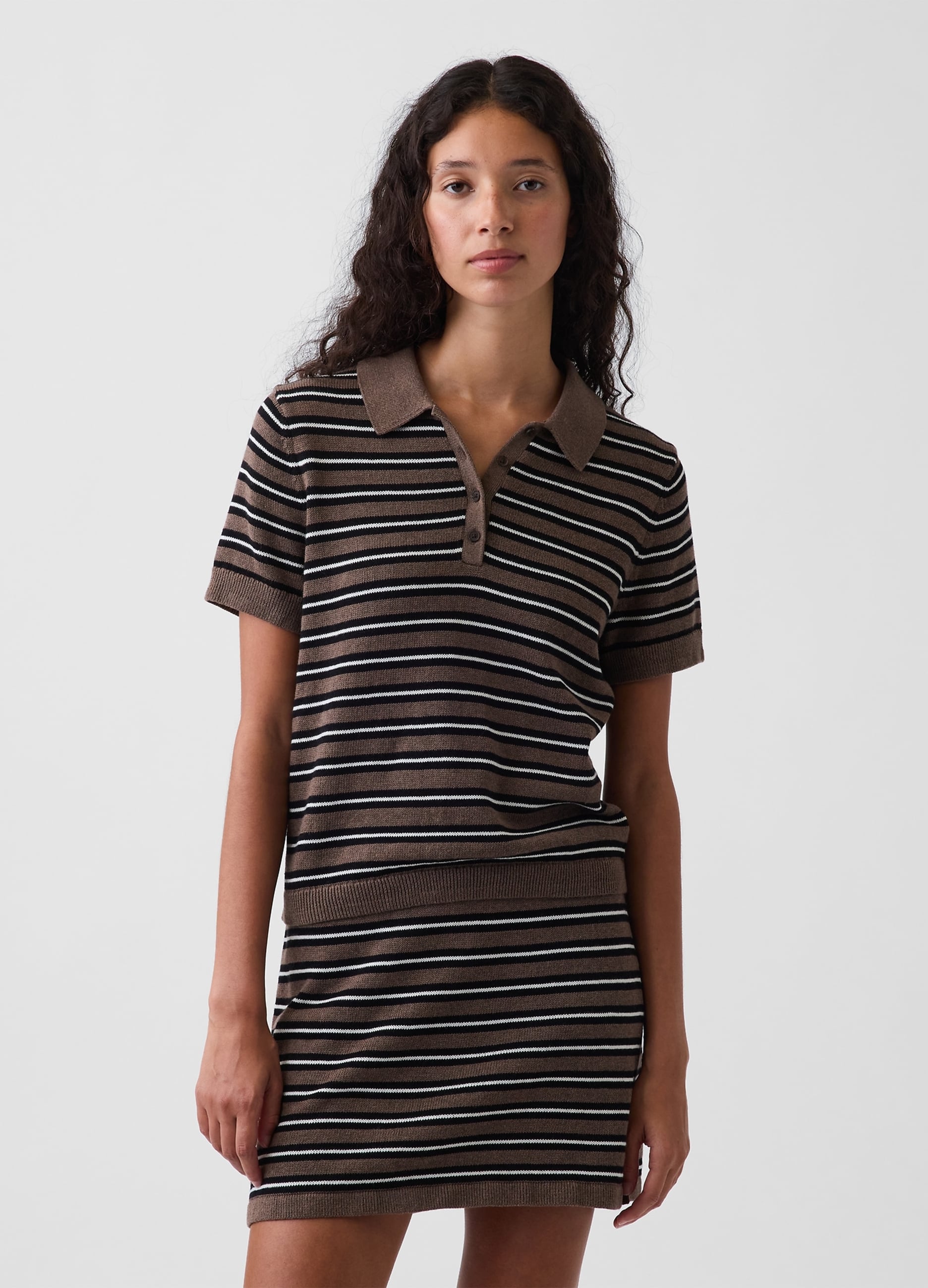 GAP, Maglia Polo Marrone In Puro Cotone A Righe, Donna, Marrone, Taglia: XXS