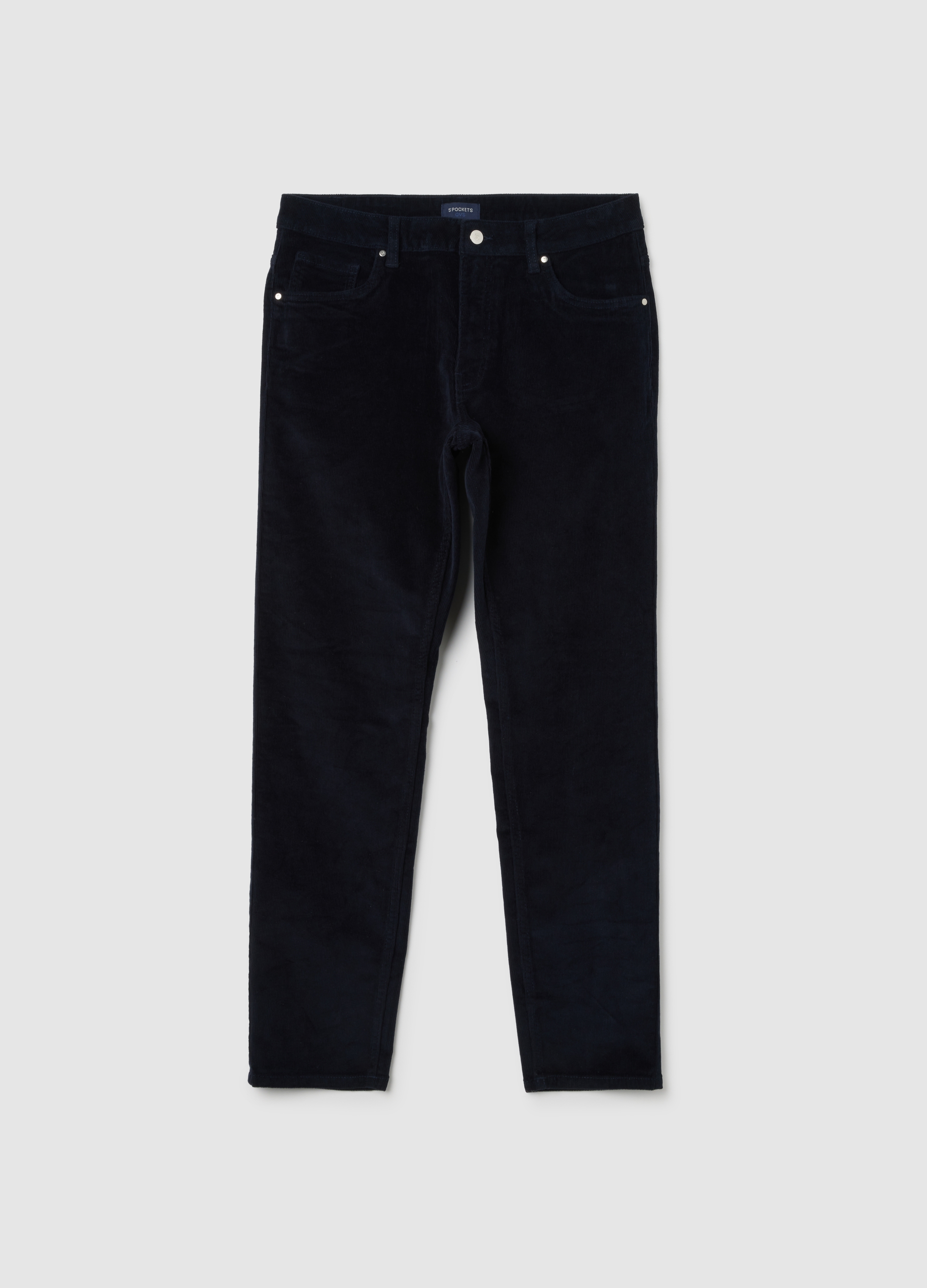 OVS, Pantalones De Corte Slim En Algodón Elástico Azul Con Textura Acanalada, Hombre, Azul oscuro, Talla: 52