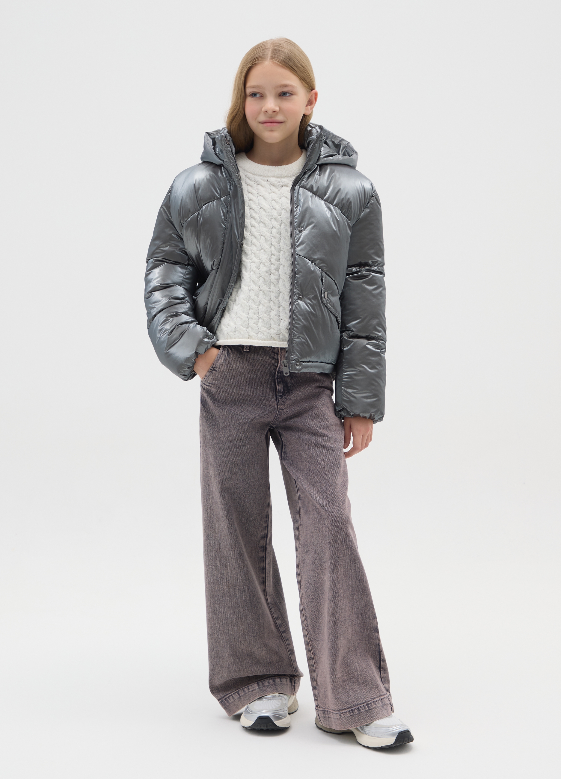OVS KIDS, Pantalón Ancho De Mezclilla Gris Para Niñas, Niña, Gris oscuro, Talla: 11-12