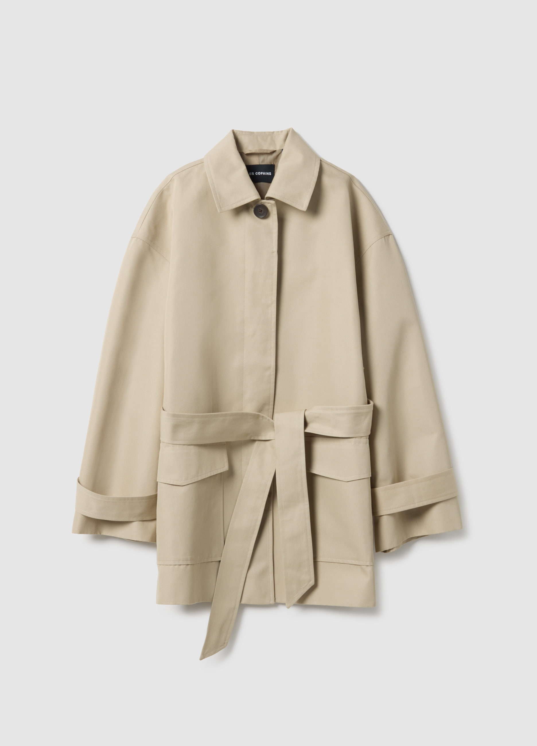 LES COPAINS, Gabardina Beige De Mezcla De Algodón Corte Regular Con Cinturón, Mujer, Arena, Talla: M