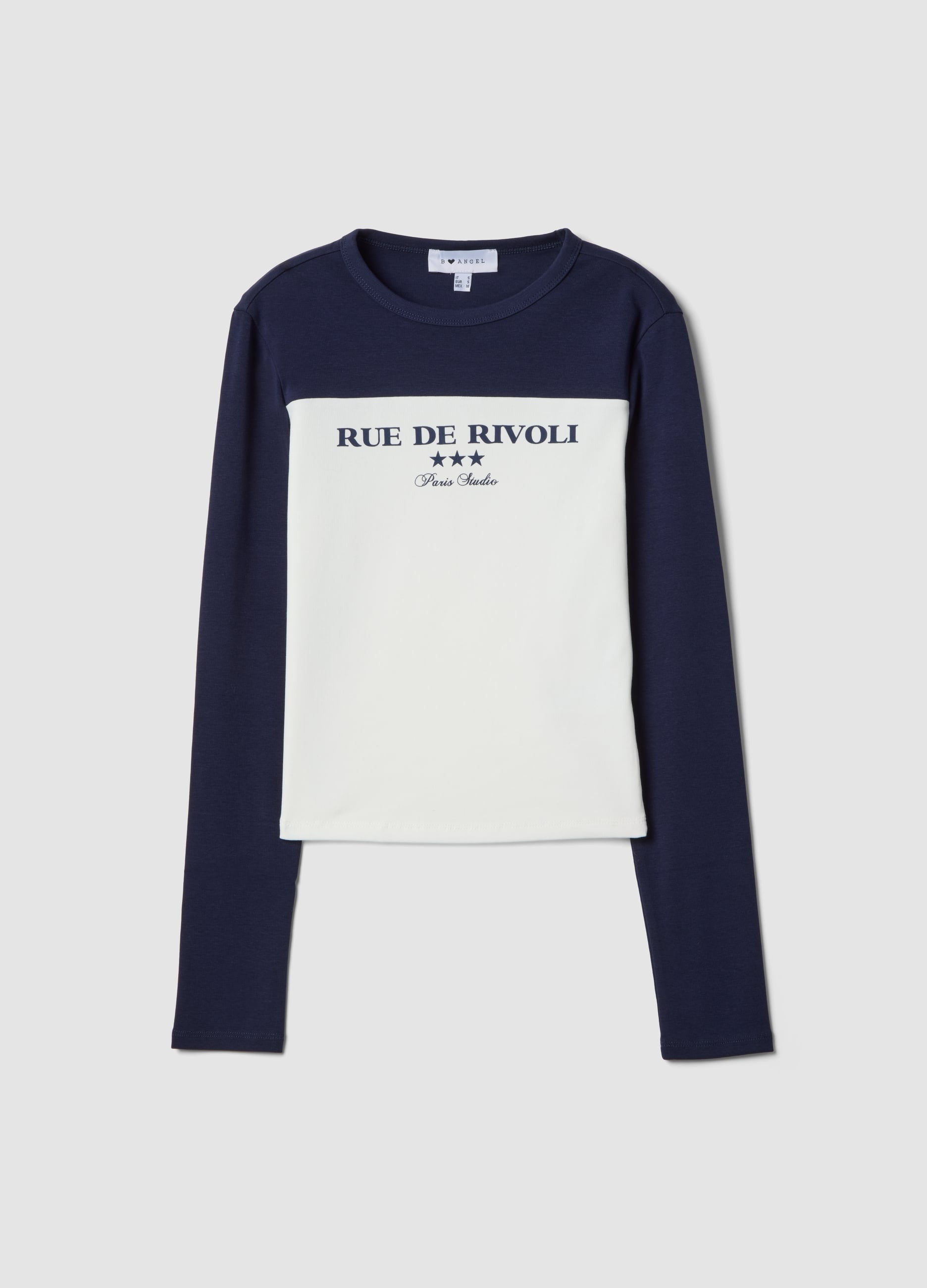 B.ANGEL, T-shirt Bianca E Blu In Cotone Elasticizzato Con Stampa Frontale, Donna, Multicolor, Taglia: L
