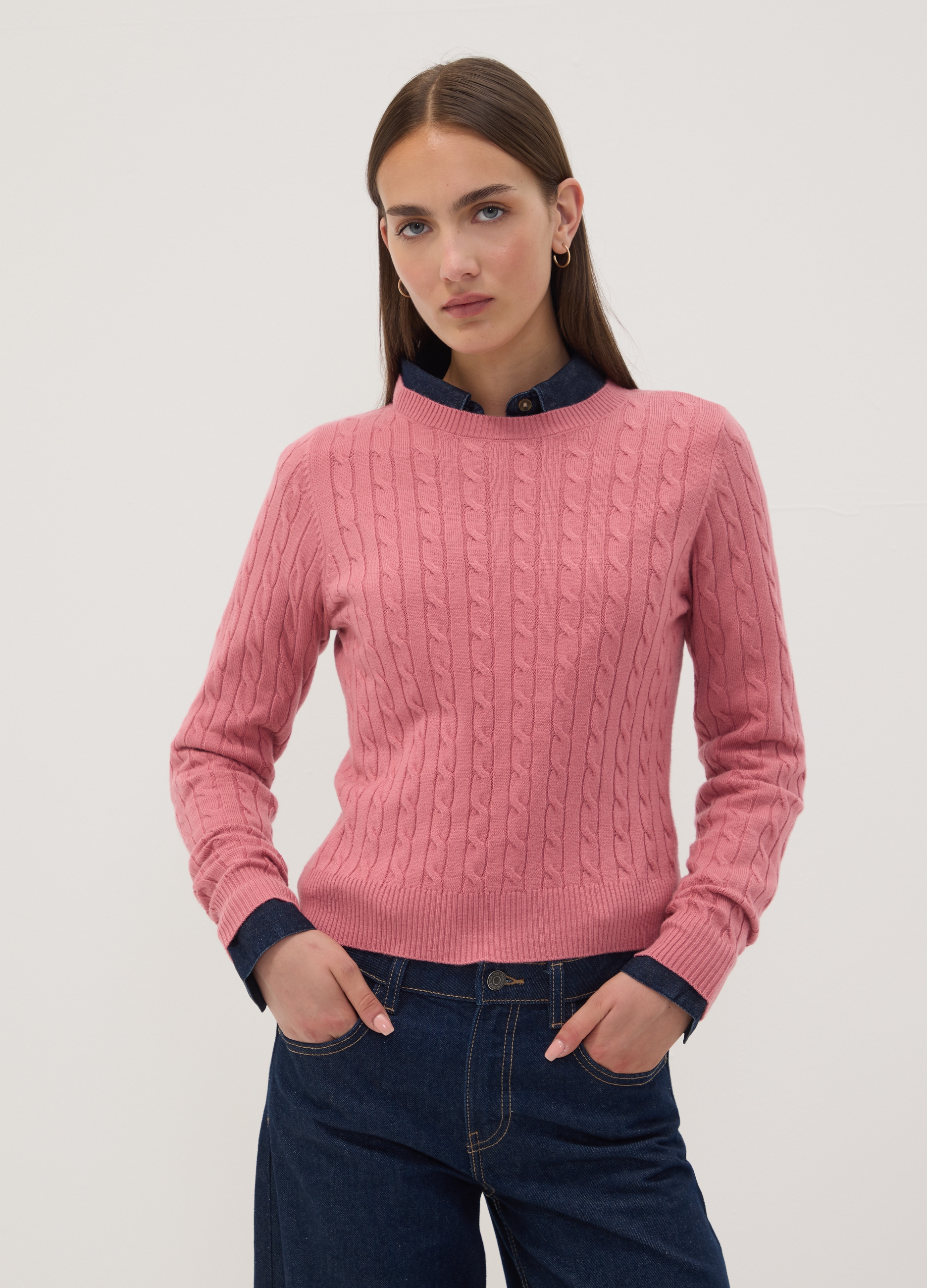 OVS, Maglia Girocollo Rosa A Trecce Regular Fit, Donna, Rosa, Taglia: XL