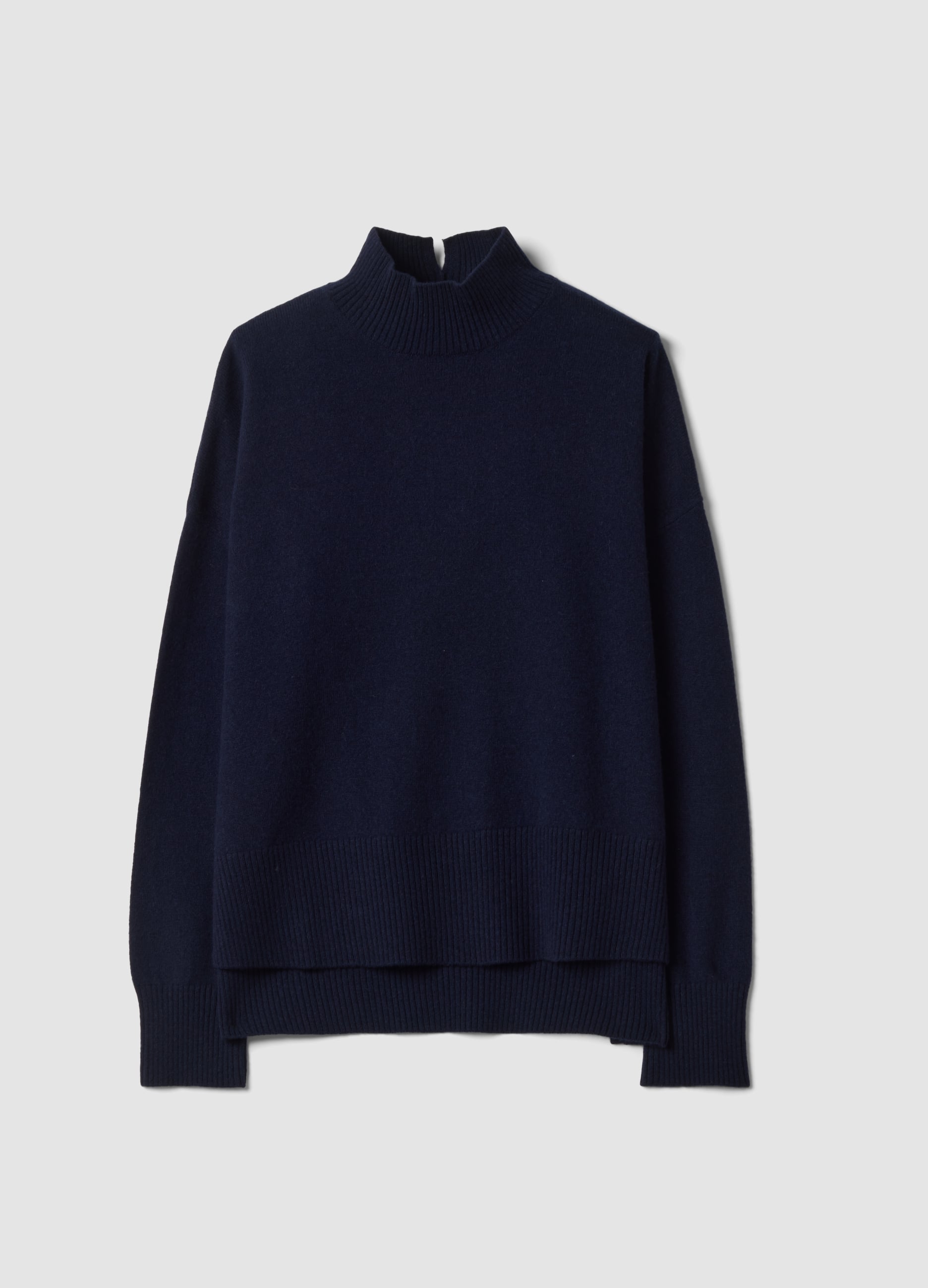Piombo Contemporary, Maglia Blu In Pura Lana Con Collo Rialzato Over Fit, Donna, Blu, Taglia: L