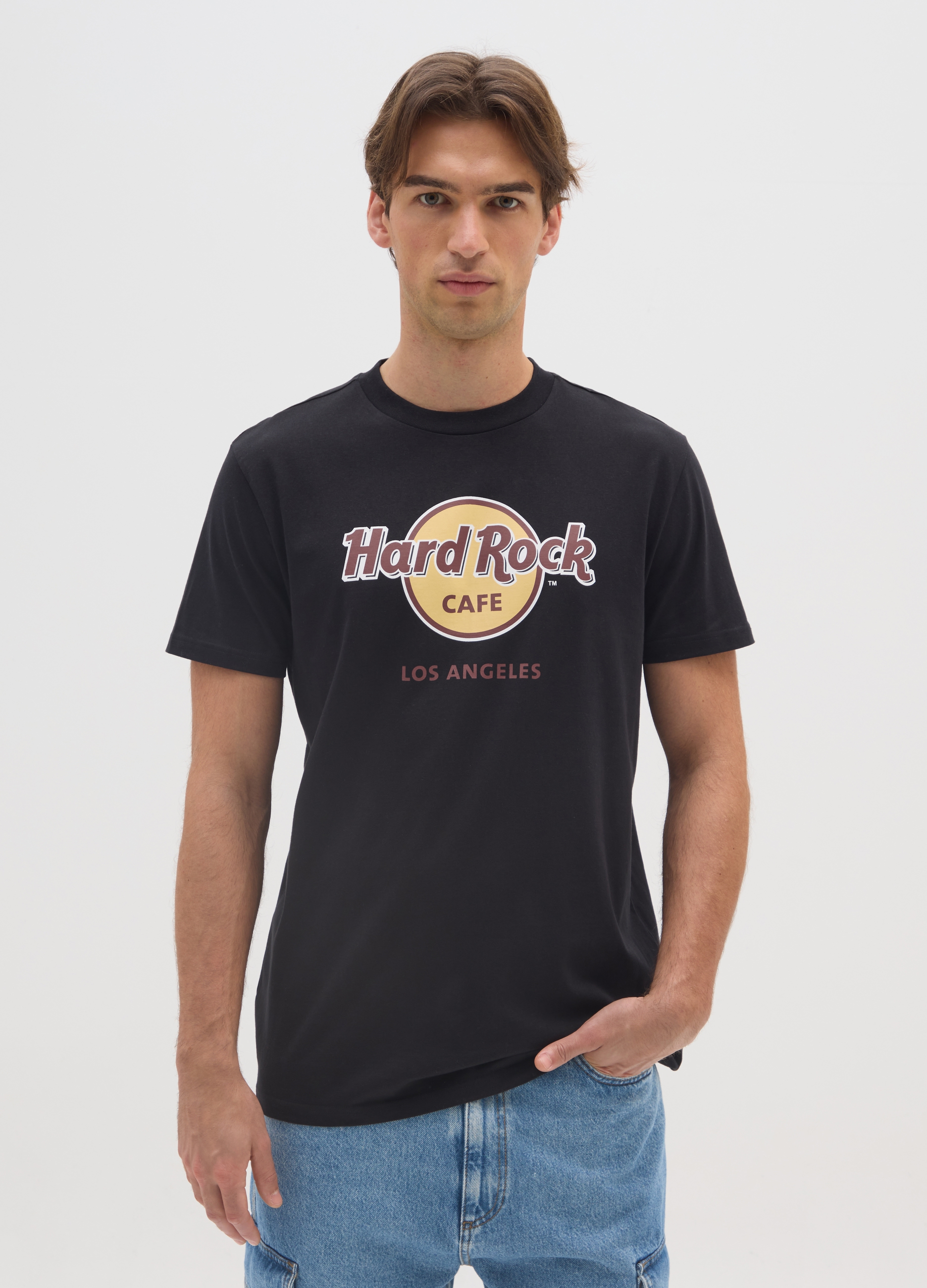 OVS, T-shirt In Puro Cotone Nera Con Stampa Hard Rock Cafe, Uomo, Nero, Taglia: S
