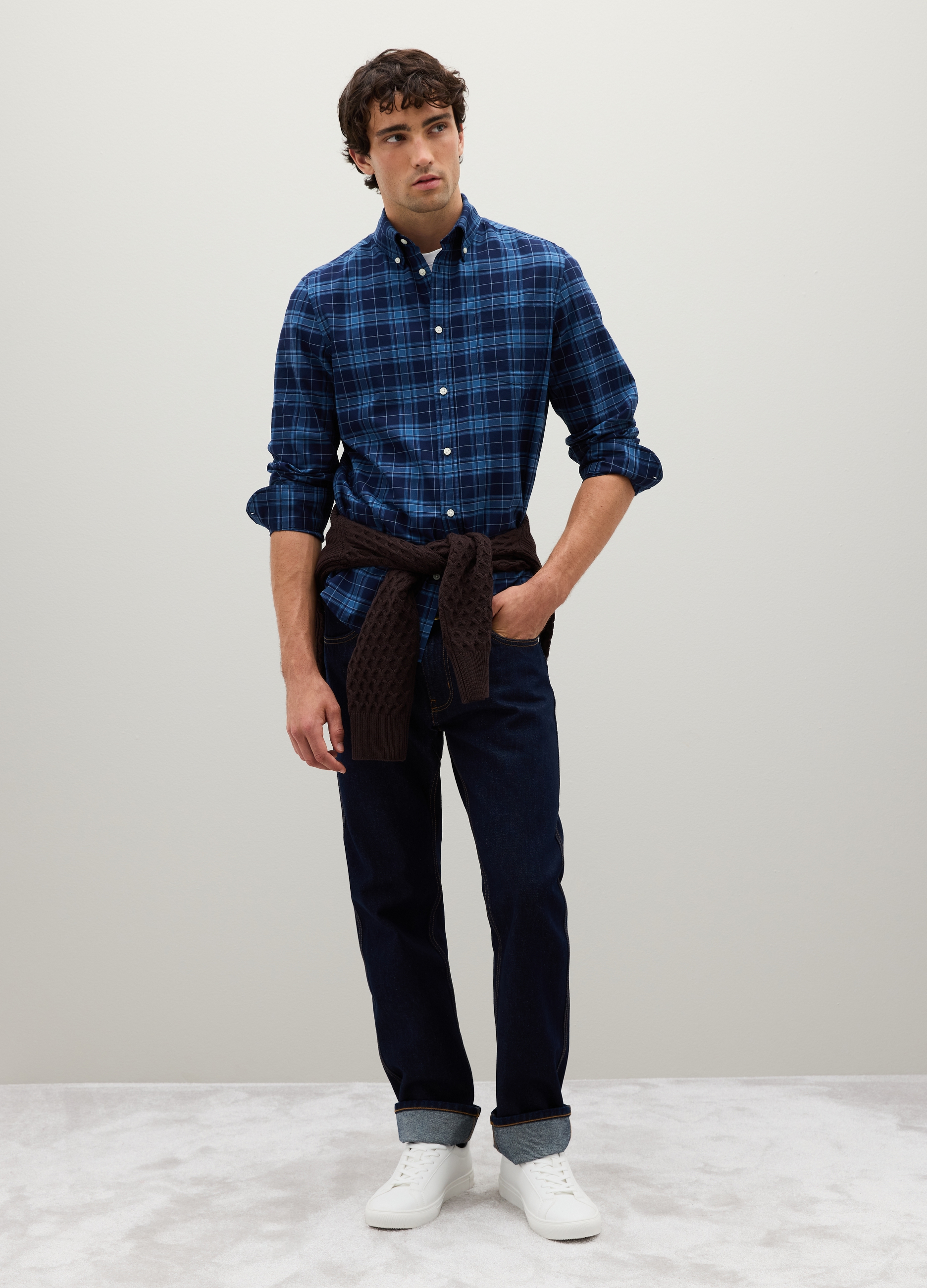 Camisa Multicolor De Algodón Puro Corte Regular, Hombre, Azul suave, Talla: XL