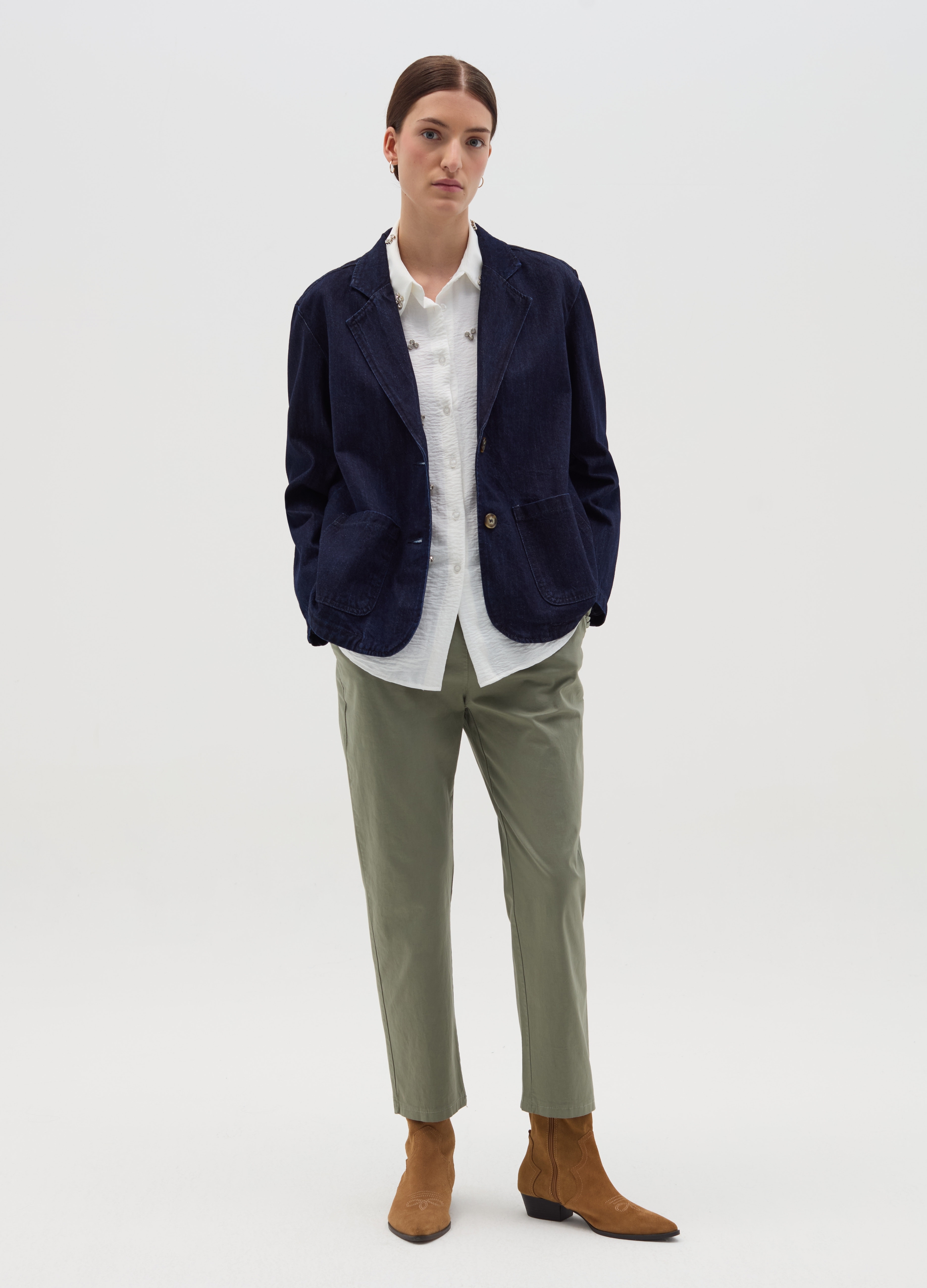 HYBRID, Pantalone In Cotone Stretch Con Coulisse, Donna, Verde, Taglia: S