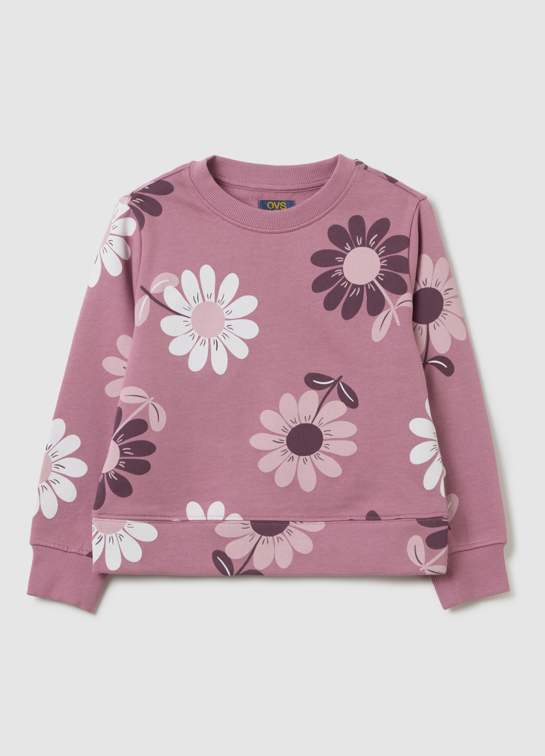 Sudadera Infantil Rosa De Algodón Puro Regular Fit Con Estampado Floral, Niña, Rosa Oscuro, Talla: 9-10
