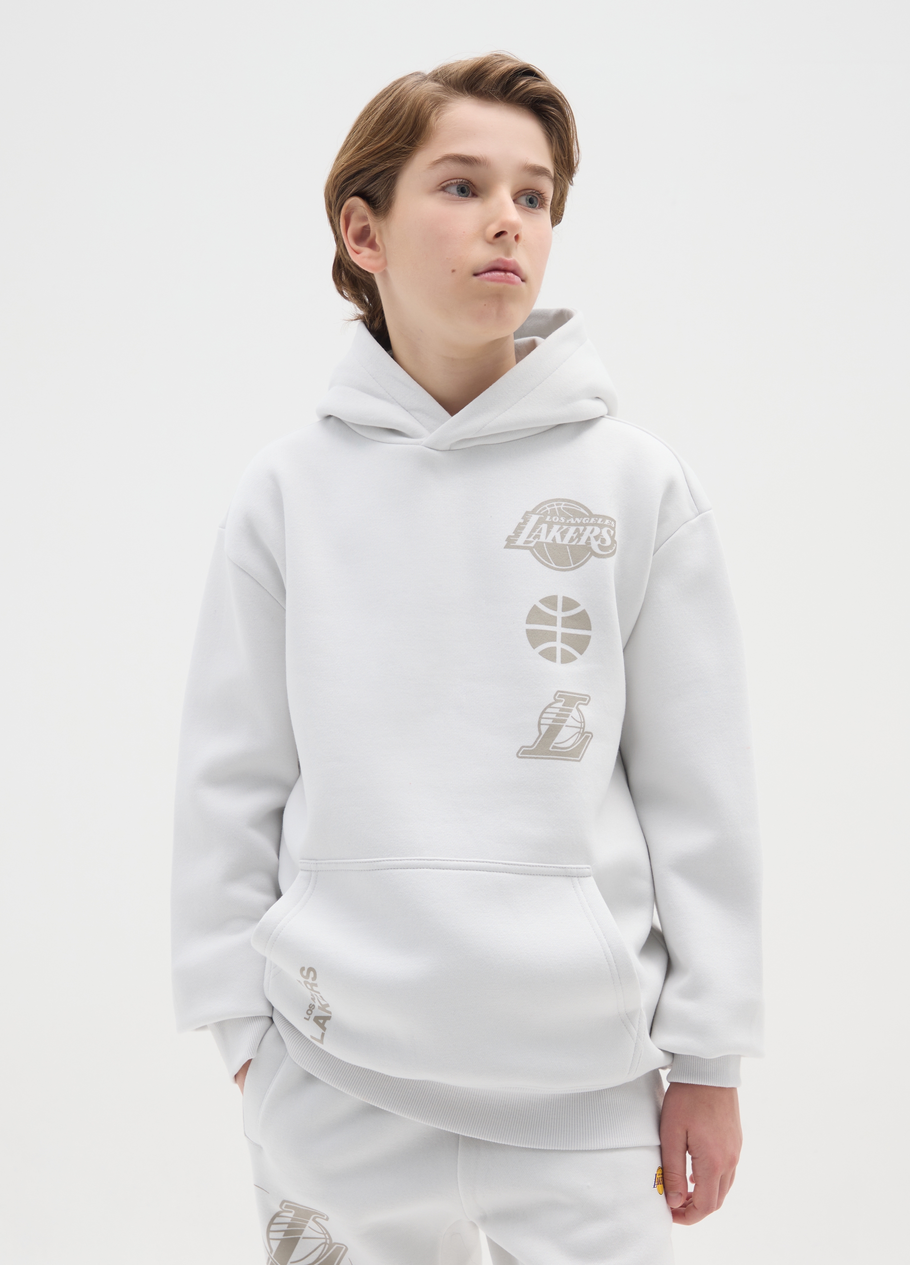 NBA, Felpa Da Bambino In Misto Cotone Bianca Regular Fit Los Angeles Lakers, Bianco, Taglia: 14-15