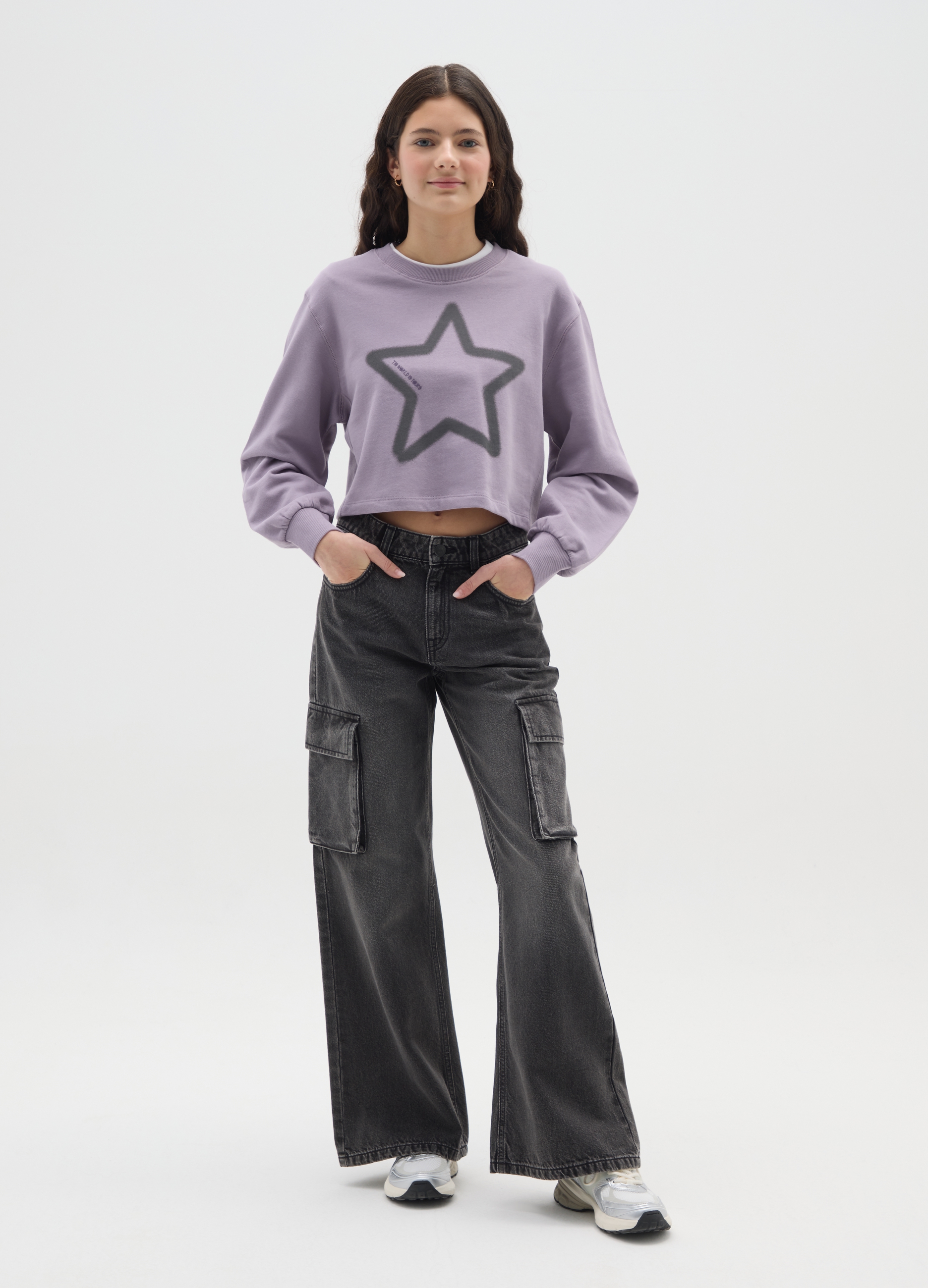 REPUBLIC OF DENIM, Pantaloni Da Ragazza In Puro Cotone Nero Relaxed Fit, Bambina, Nero, Taglia: 10-11