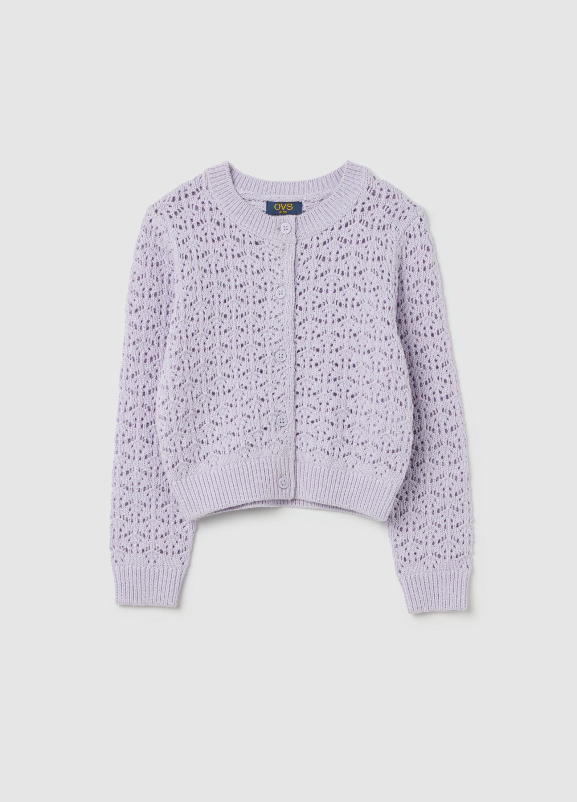 OVS, Cardigan In Cotone Con Motivo Traforato, Bambina, Viola, Taglia: 3-4
