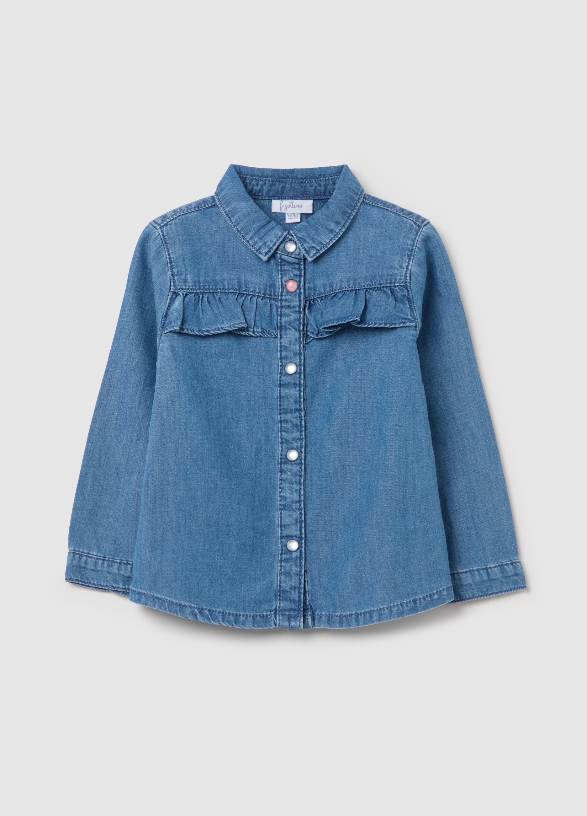 FAGOTTINO, Camicia In Denim Con Volant, Bambina, Denim, Taglia: 12-18
