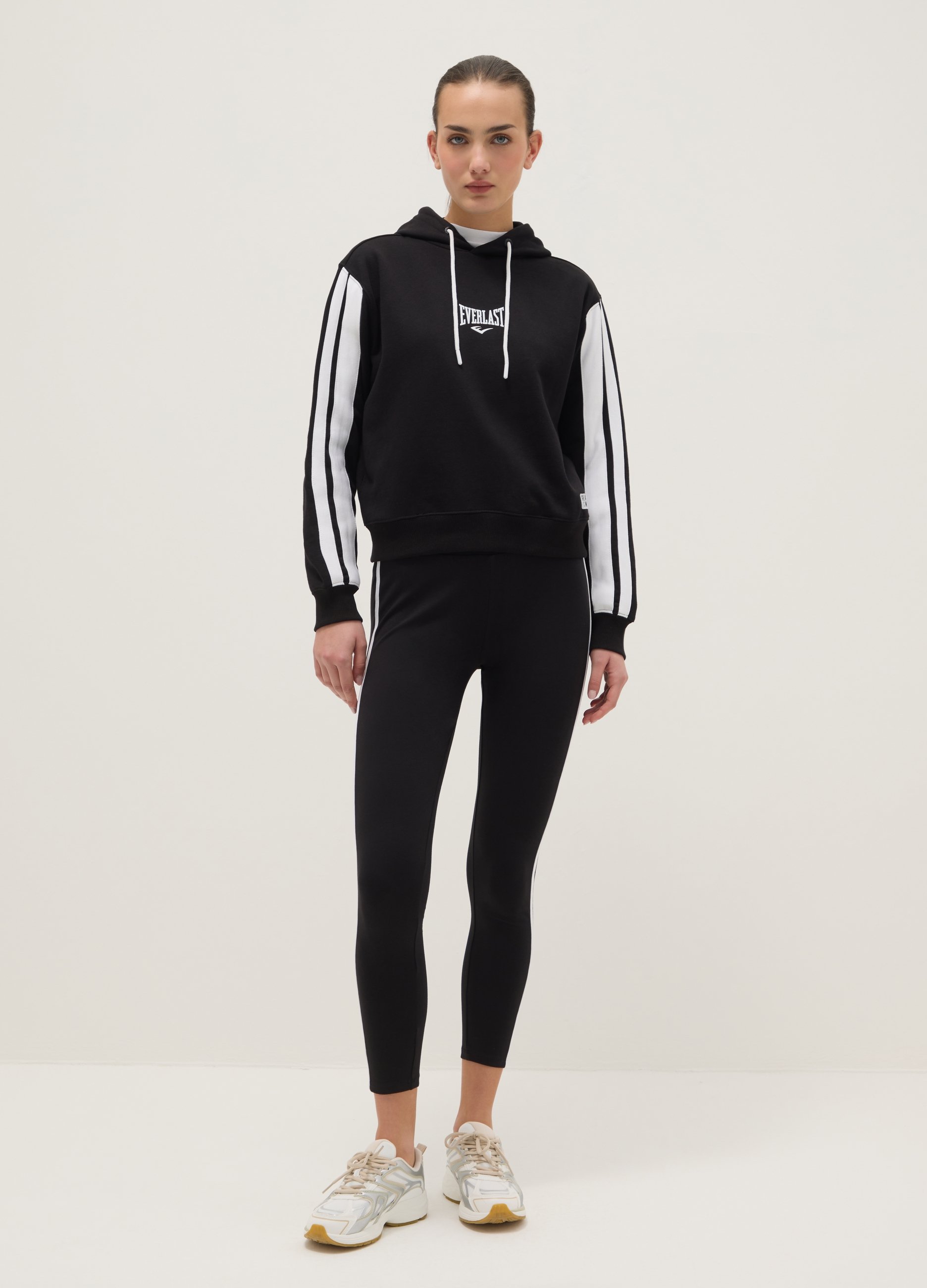 J EVERLAST DONNA, Leggings In Cotone Elasticizzato Nero Slim Fit Con Logo Everlast, Donna, Nero, Taglia: M