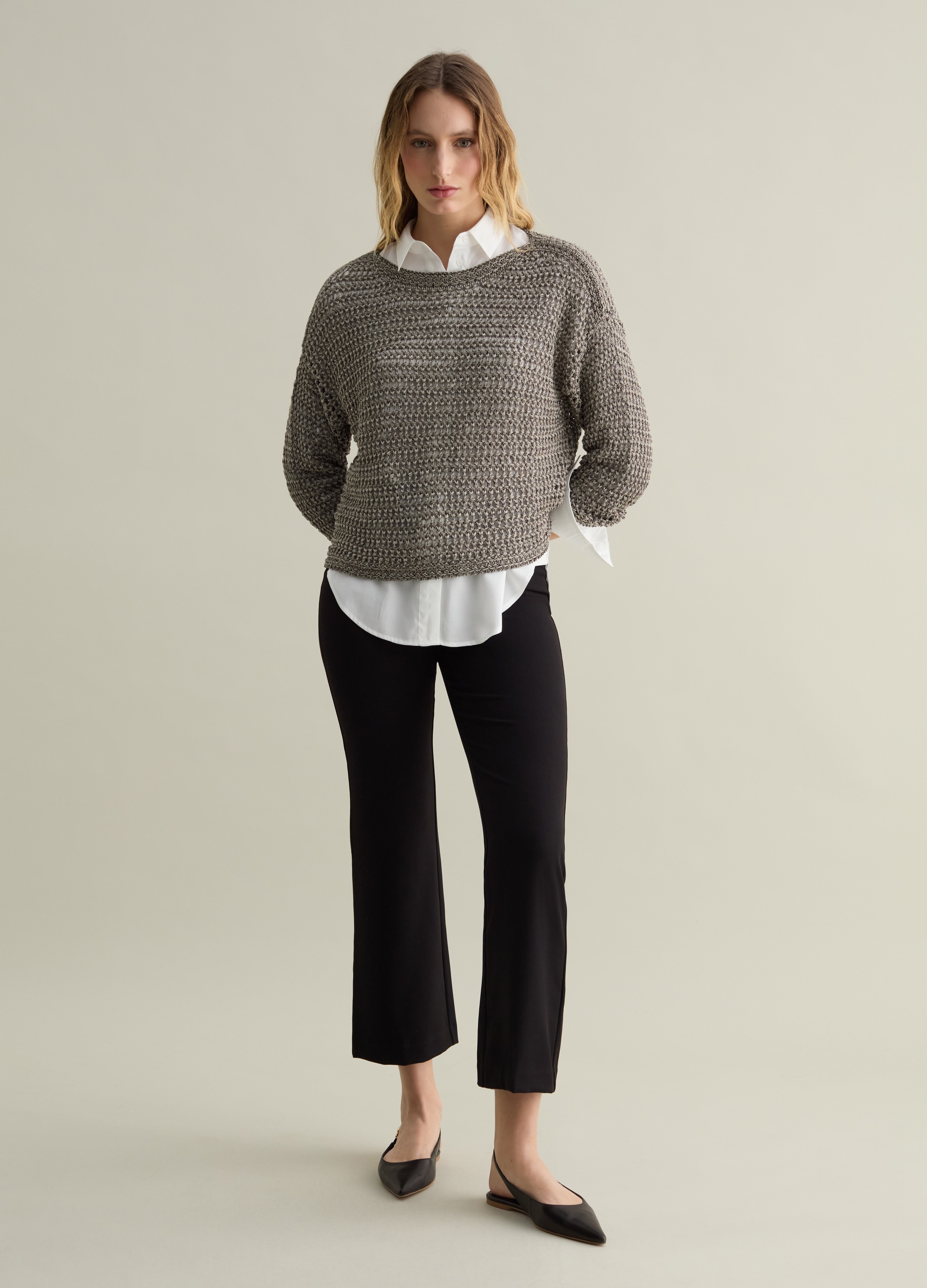 PIOMBO, Maglia Traforata Con Lavorazione Stitch, Donna, Grigio, Taglia: XS