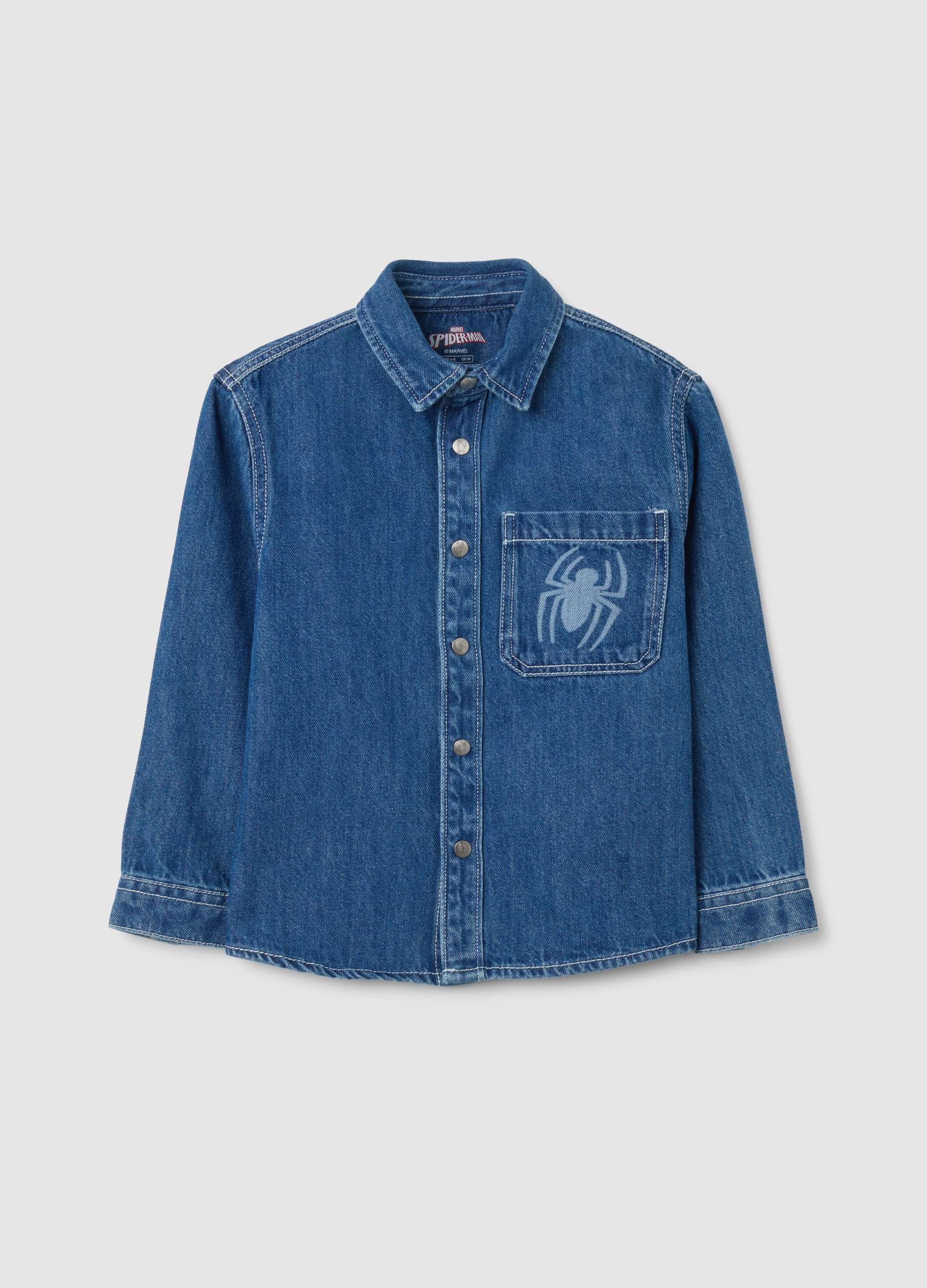 MARVEL, Camicia Da Bambino In Denim Blu Regular Fit Con Stampa Spider-man, Denim, Taglia: 6-7