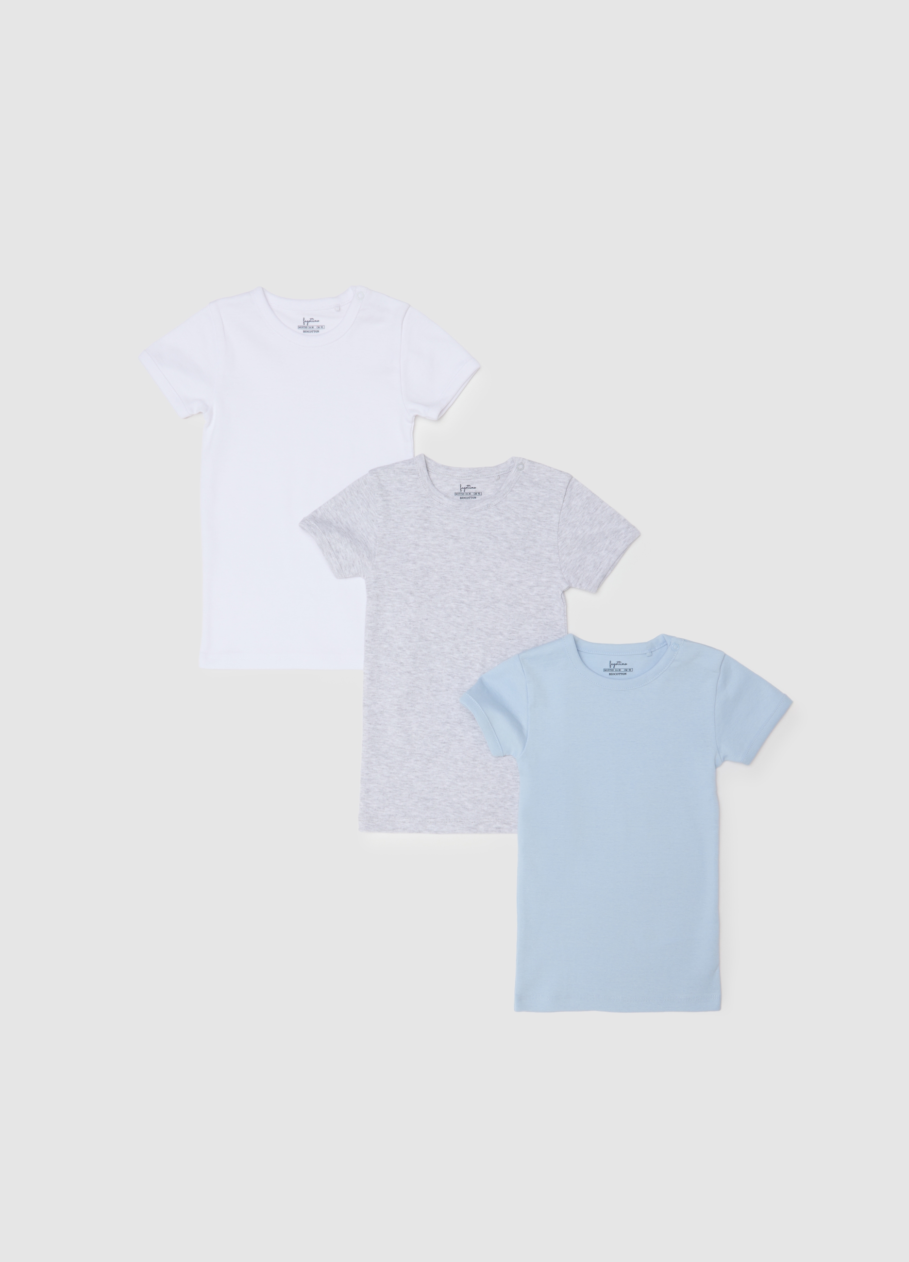OVS, Tripack Di T-shirt Da Neonato In Puro Cotone Multicolor Regular Fit, Junge, Weiß/Grau, Größe: 18-24