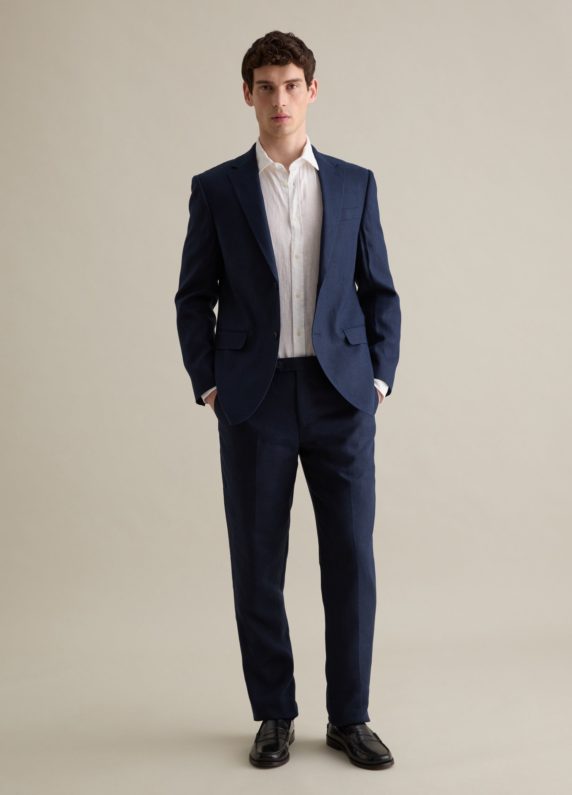 PIOMBO, Pantalón Regular Fit De Lino Contemporary, Hombre, Azul Noche, Talla: 54