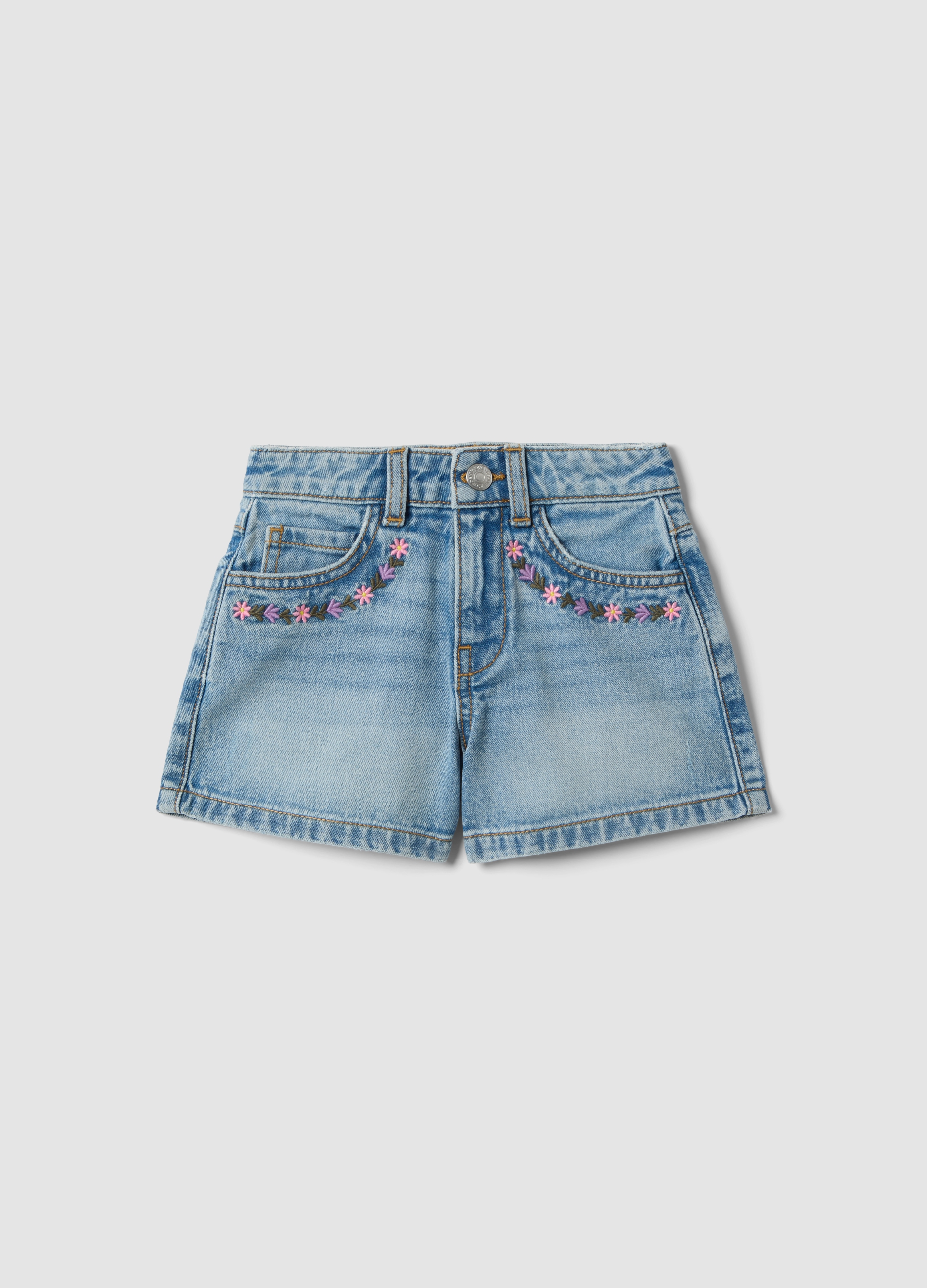 REPUBLIC OF DENIM, Shorts Vaqueros Azules De Algodón Puro Para Niña, Corte Regular Con Bordado, Niña, Lavado claro, Talla: 9-10