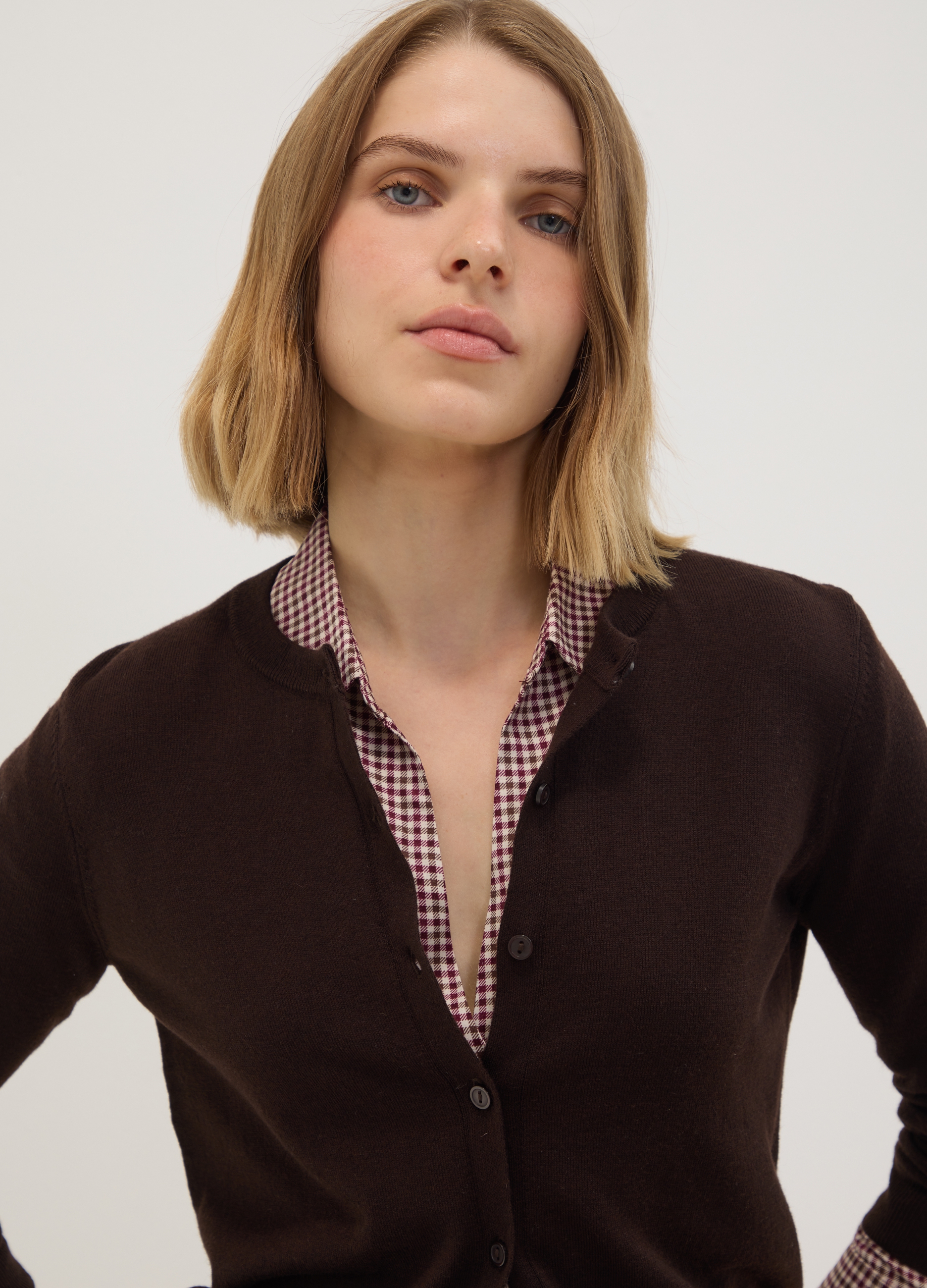 OVS, Cardigan Marrone In Misto Lana A Girocollo, Donna, Nero, Taglia: S