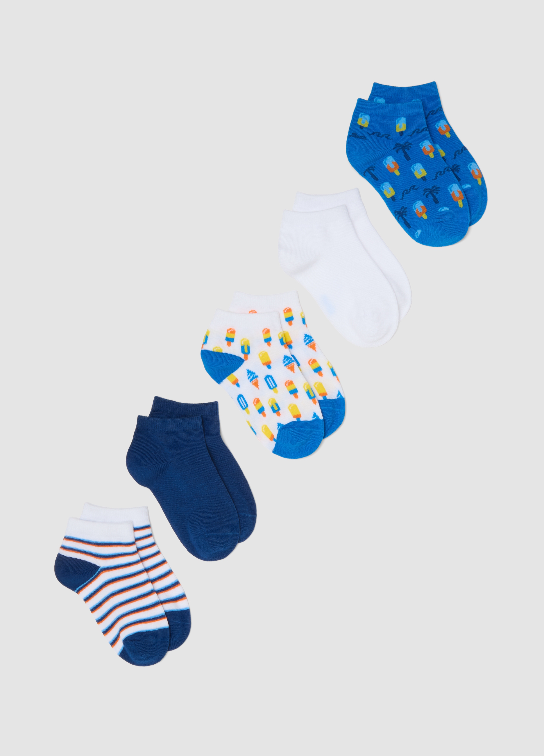 OVS KIDS, Multipack De Calcetines Infantiles Multicolor De Mezcla De Algodón Elástico, Niño, Blanco/azul, Talla: 31/33