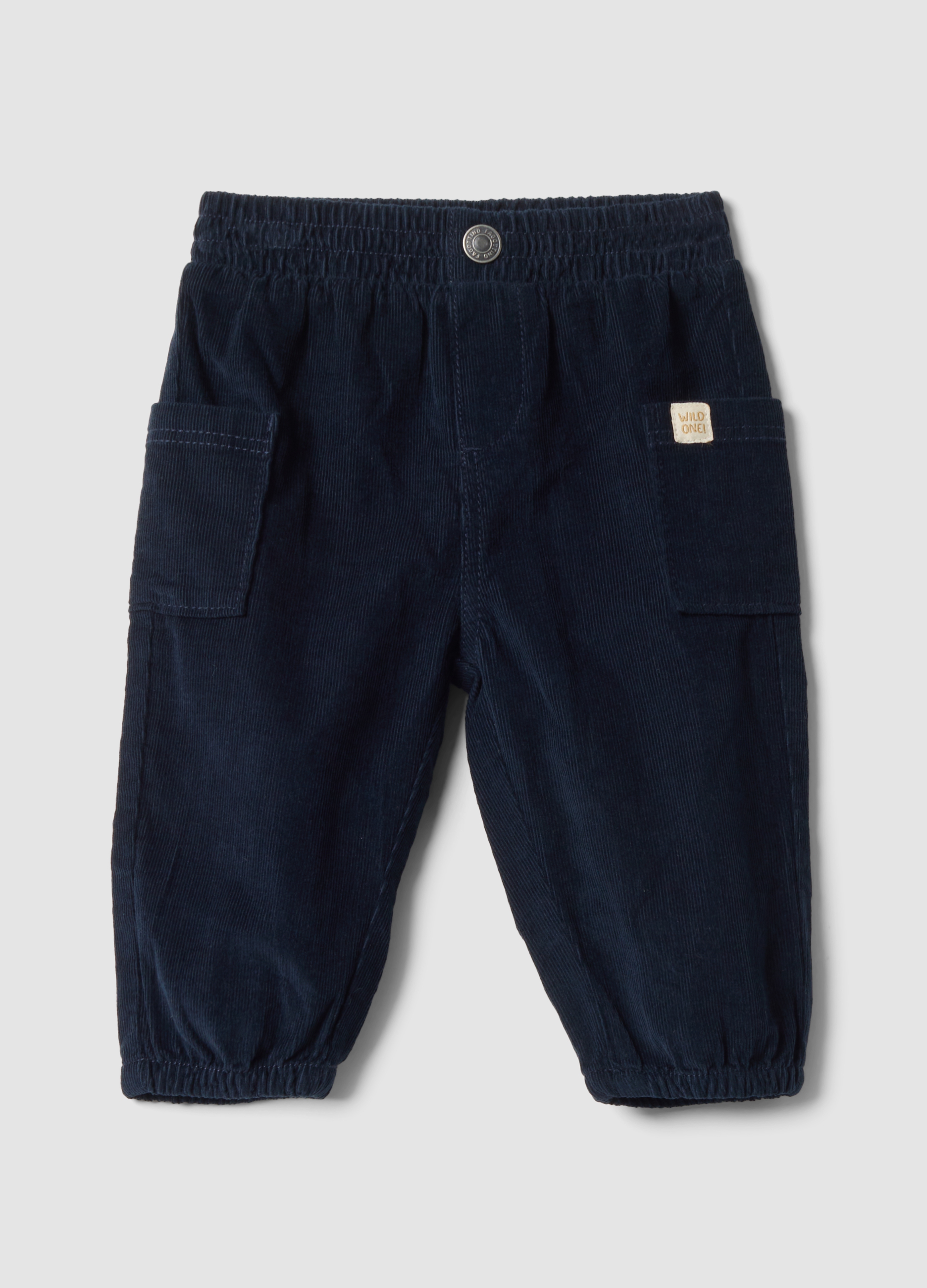 FAGOTTINO, Pantaloni Cargo Blu A Coste In Puro Cotone Con Vita Elasticizzata, Neonato, Blu, Taglia: 6-9