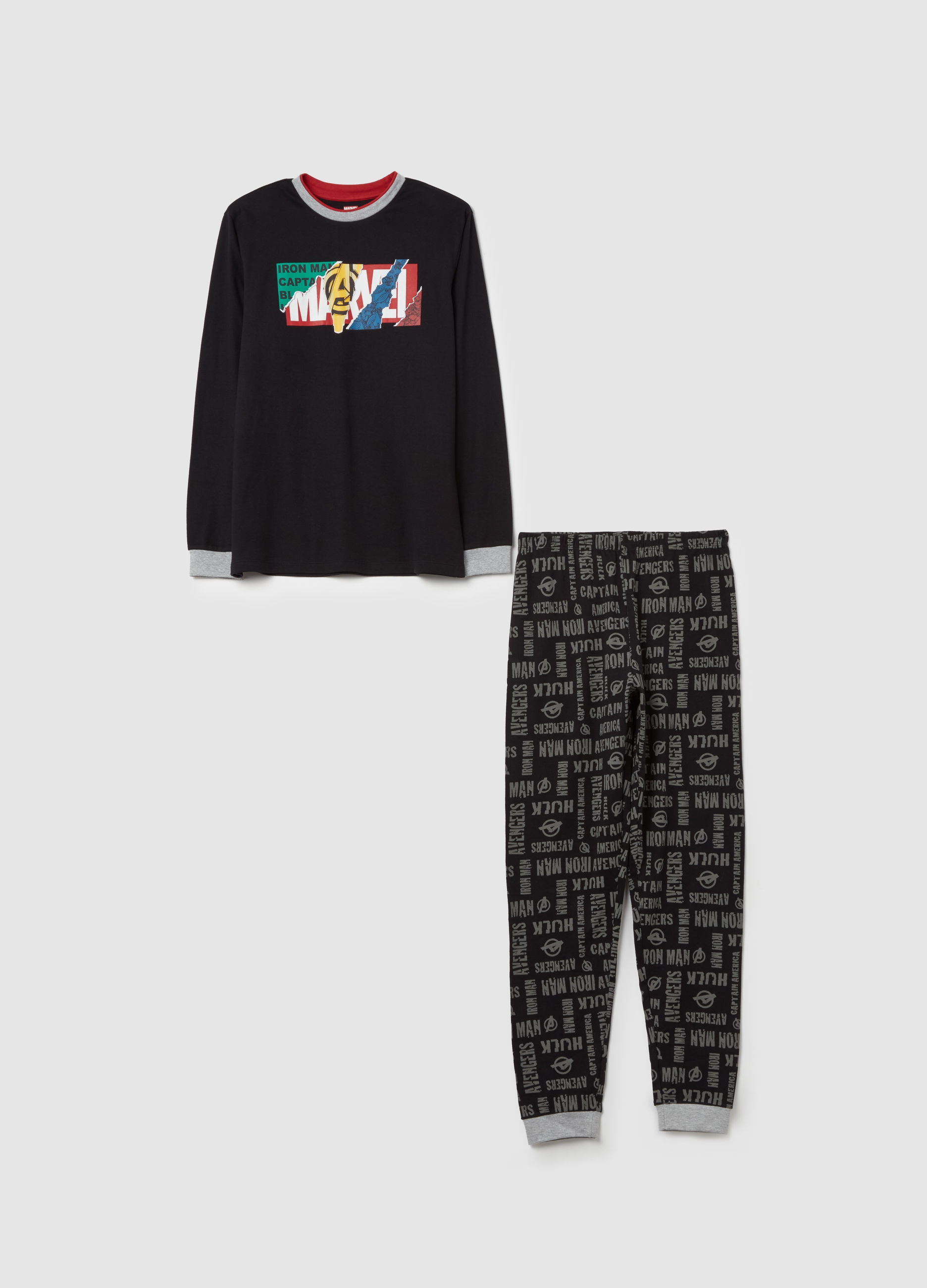 OVS KIDS, Pigiama Lungo Stampa Avengers, Bambino, Nero, Taglia: 10-11