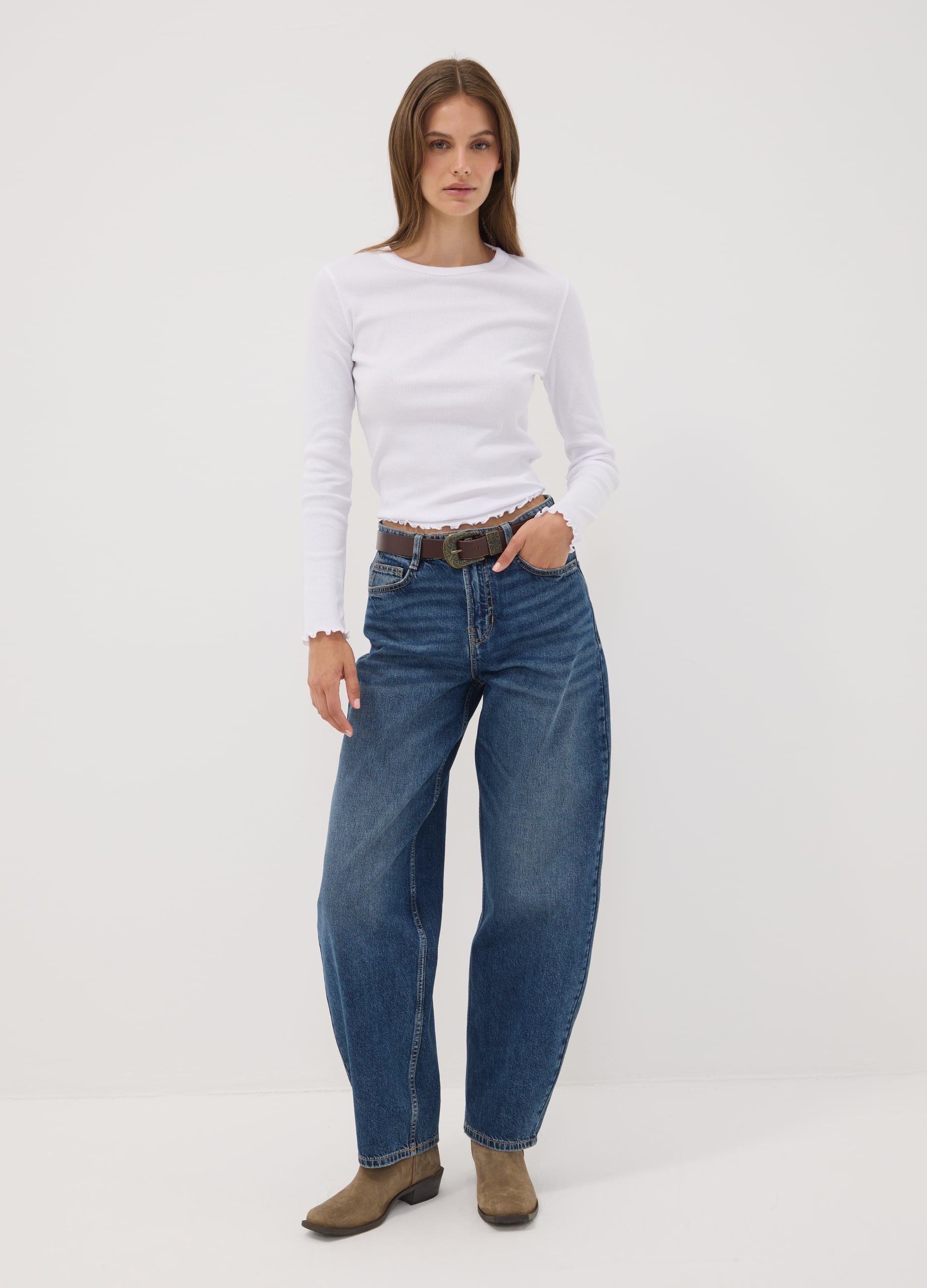 REPUBLIC OF DENIM, Jeans Blu Scuro Denim In Puro Cotone Barrel Fit, Donna, Blu, Taglia: 36
