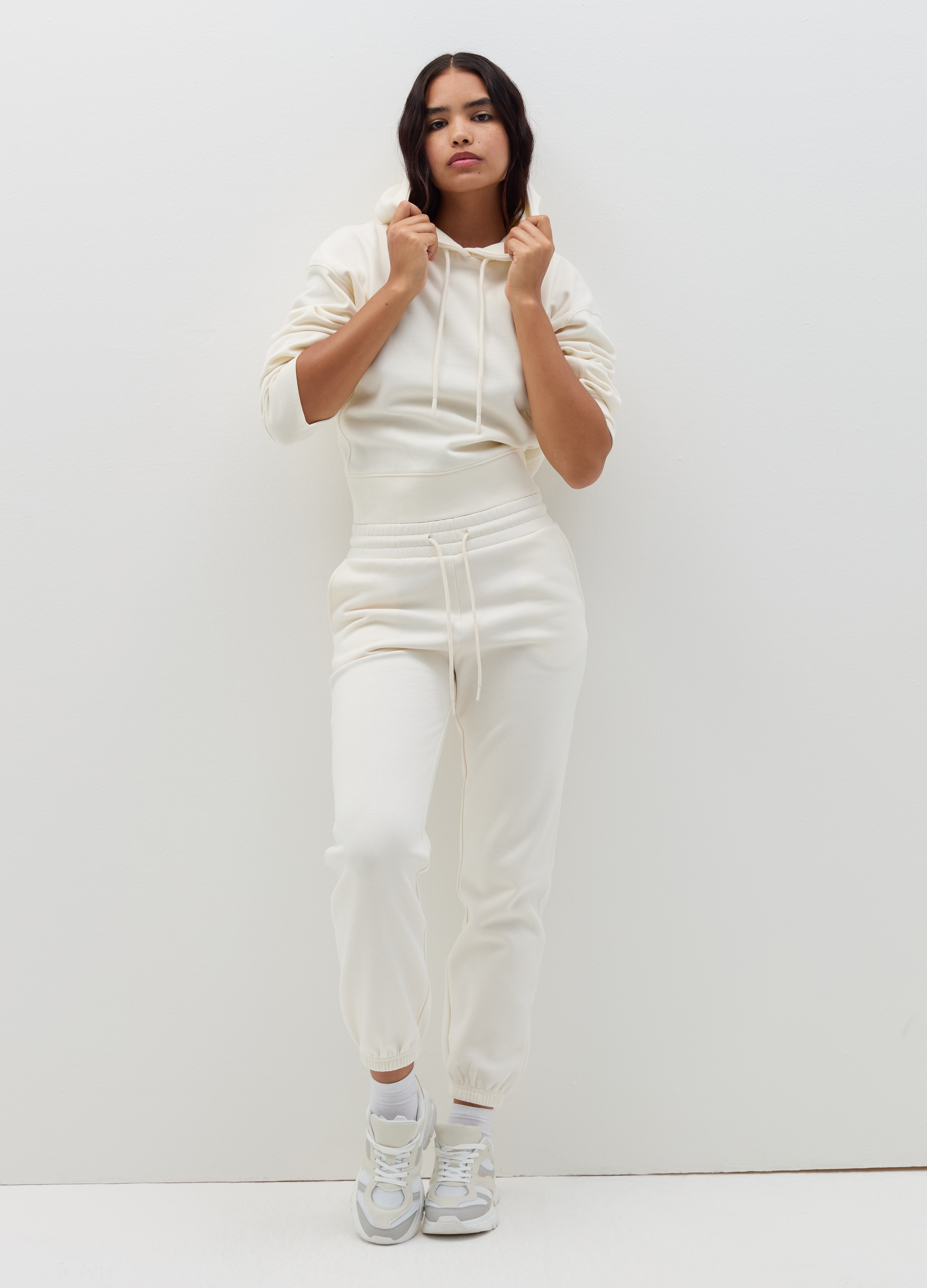 B.ANGEL, Joggers In Felpa Con Coulisse, Donna, Bianco, Taglia: XS
