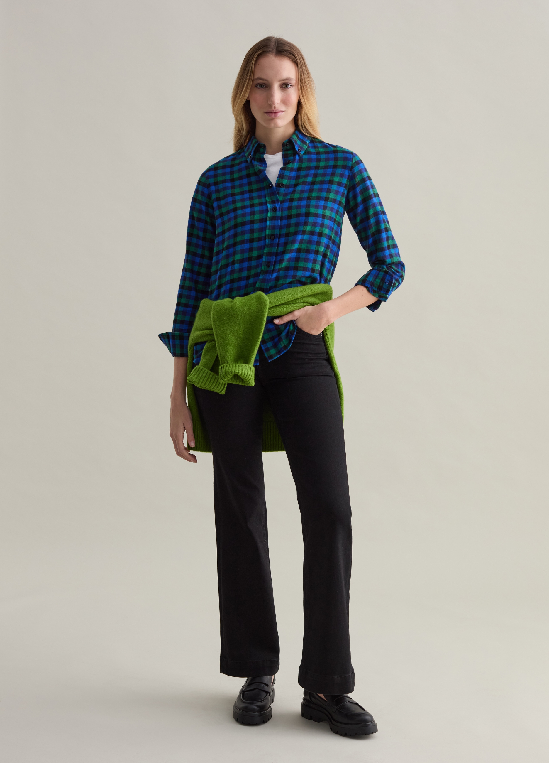 PIOMBO, Camisa De Cuadros Cuello Abotonado, Mujer, Azul/verde, Talla: 40