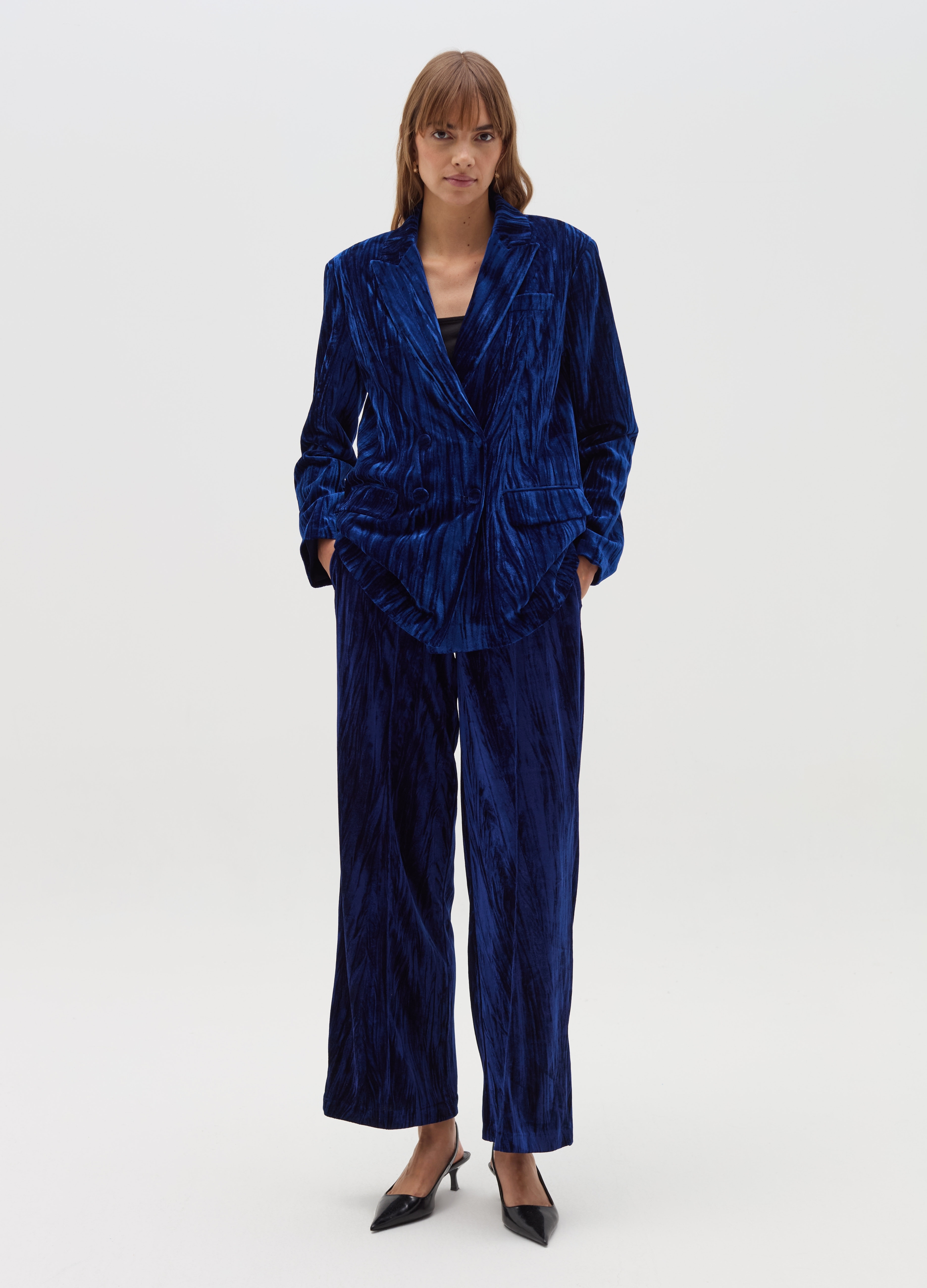 OVS, Pantalone A Gamba Larga In Velluto, Donna, Blu, Taglia: XS