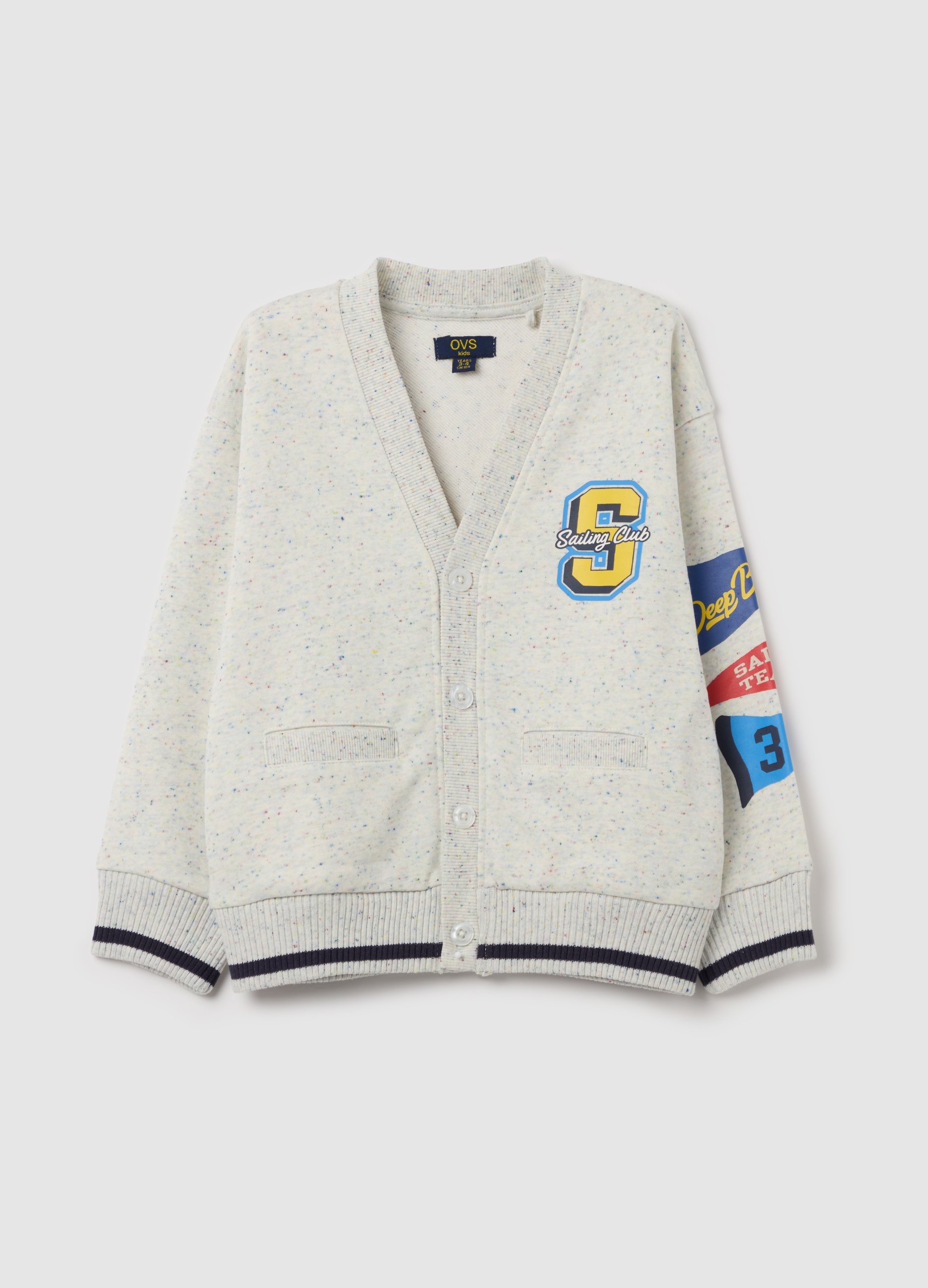 Cárdigan Nappy De Punto Con Cuello De Pico Y Estampado, Niño, Blanco, Talla: 6-7