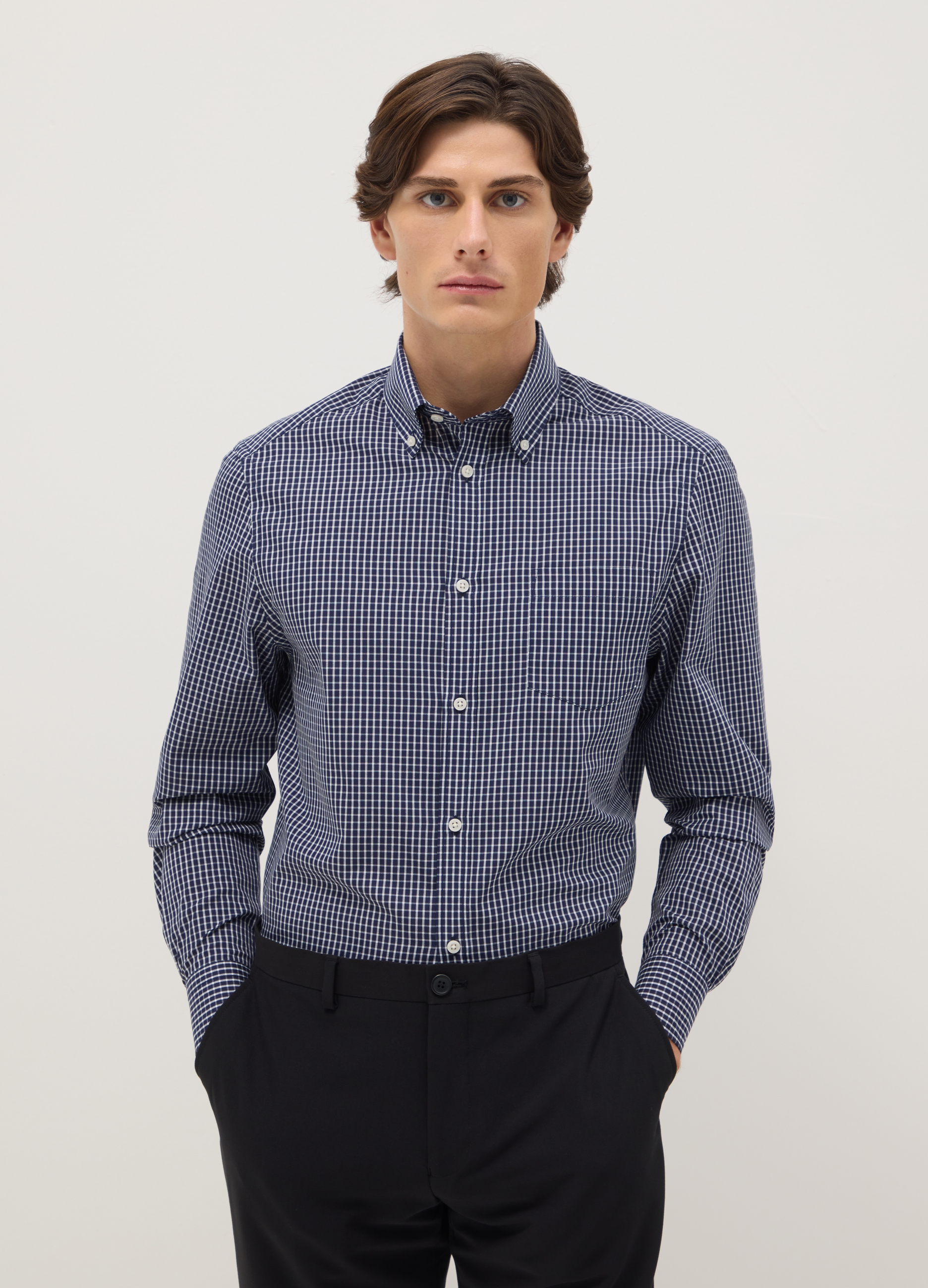 Camisa Azul De Mezcla De Algodón Regular Fit Fácil De Planchar, Hombre, Azul chambray, Talla: 44