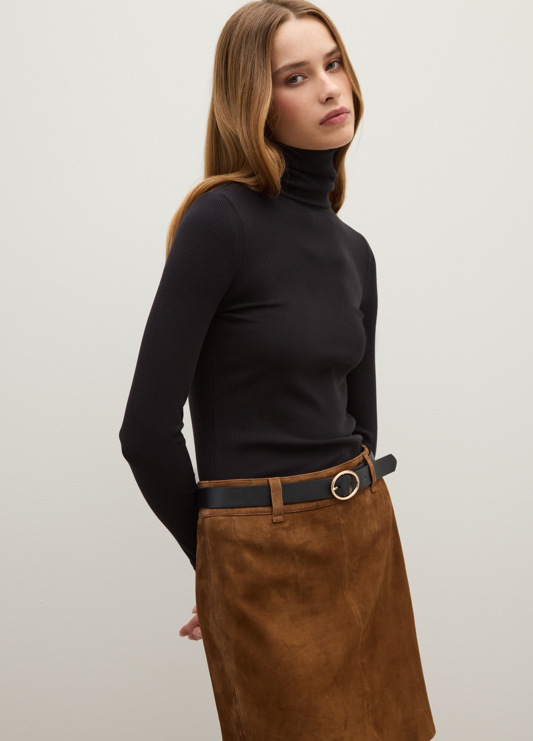 Jersey Negro De Cuello Alto Regular Fit, Mujer, Gunmetal, Talla: 34