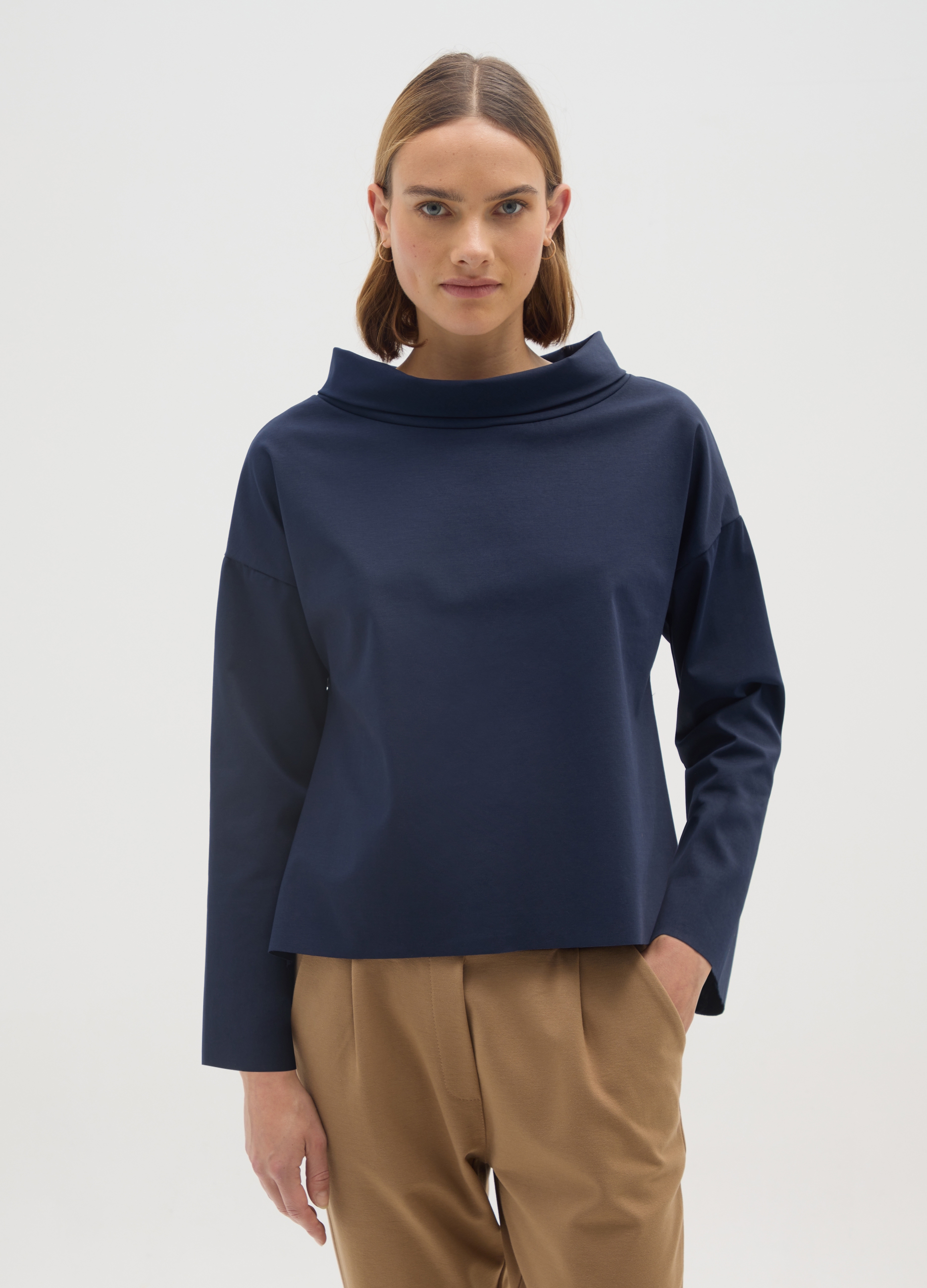 HYBRID, Maglia In Cotone Elasticizzato Blu Regular Fit, Donna, Blu, Taglia: S/M