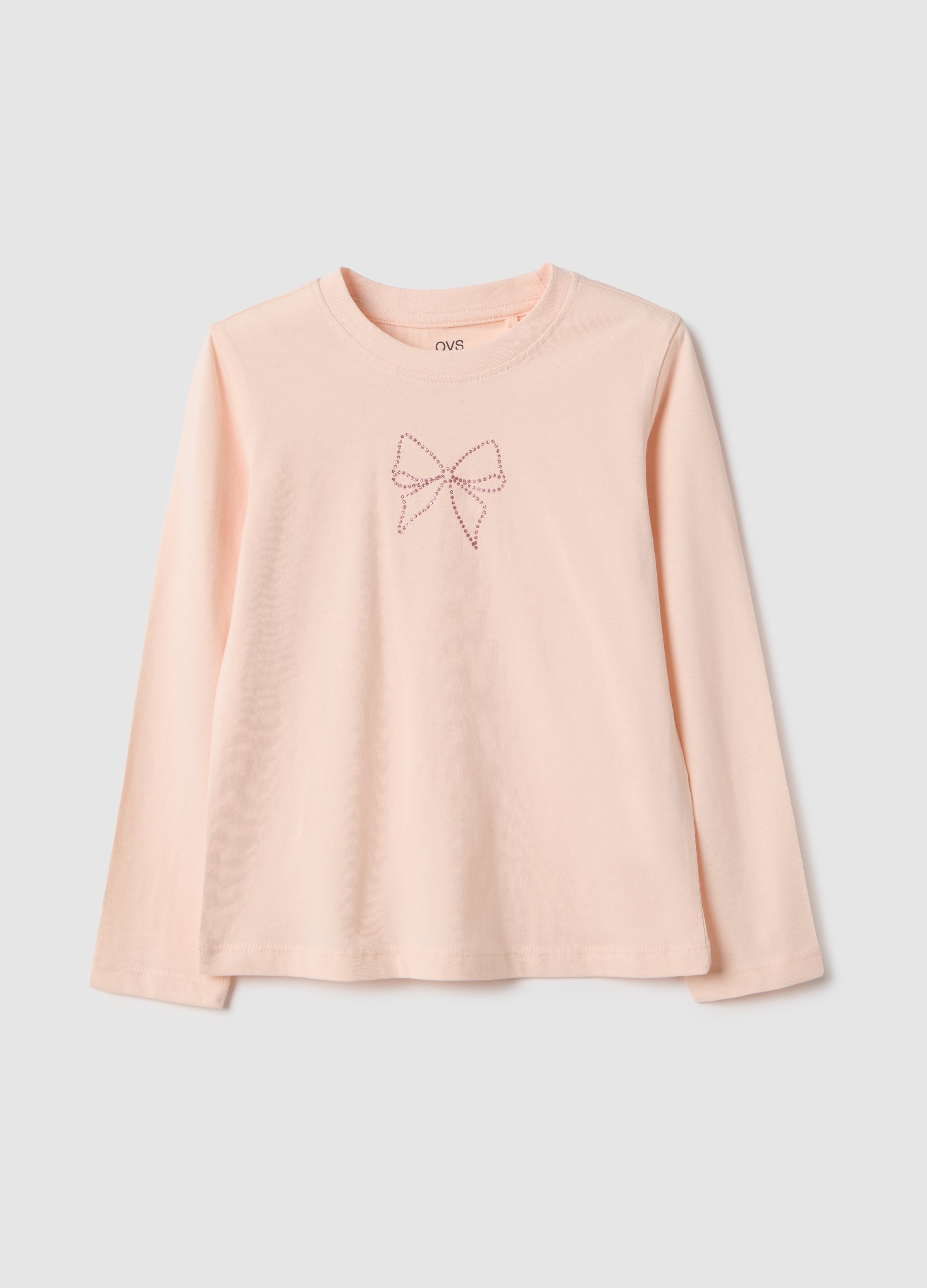 OVS KIDS, Camiseta Rosa De Algodón Puro Para Niñas Ajuste Regular Con Lazo, Niña, Rosa Claro, Talla: 8-9