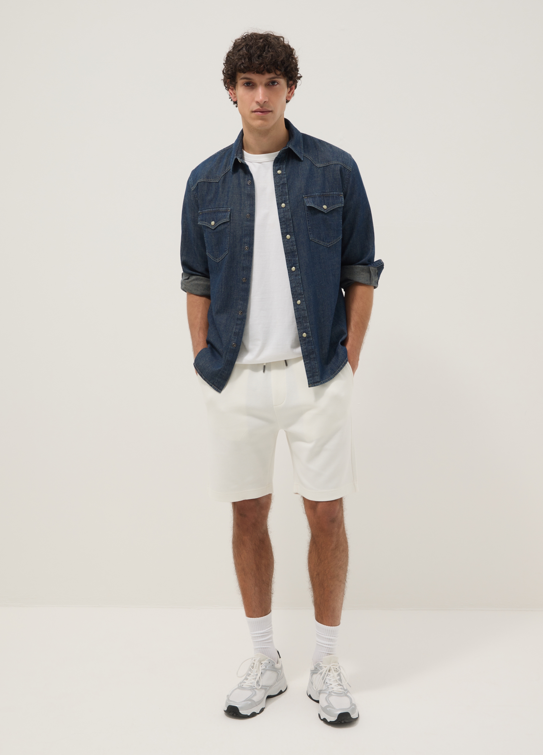 Short Blanco De Algodón Puro Con Cintura Elástica, Corte Regular, Hombre, Blanco, Talla: S