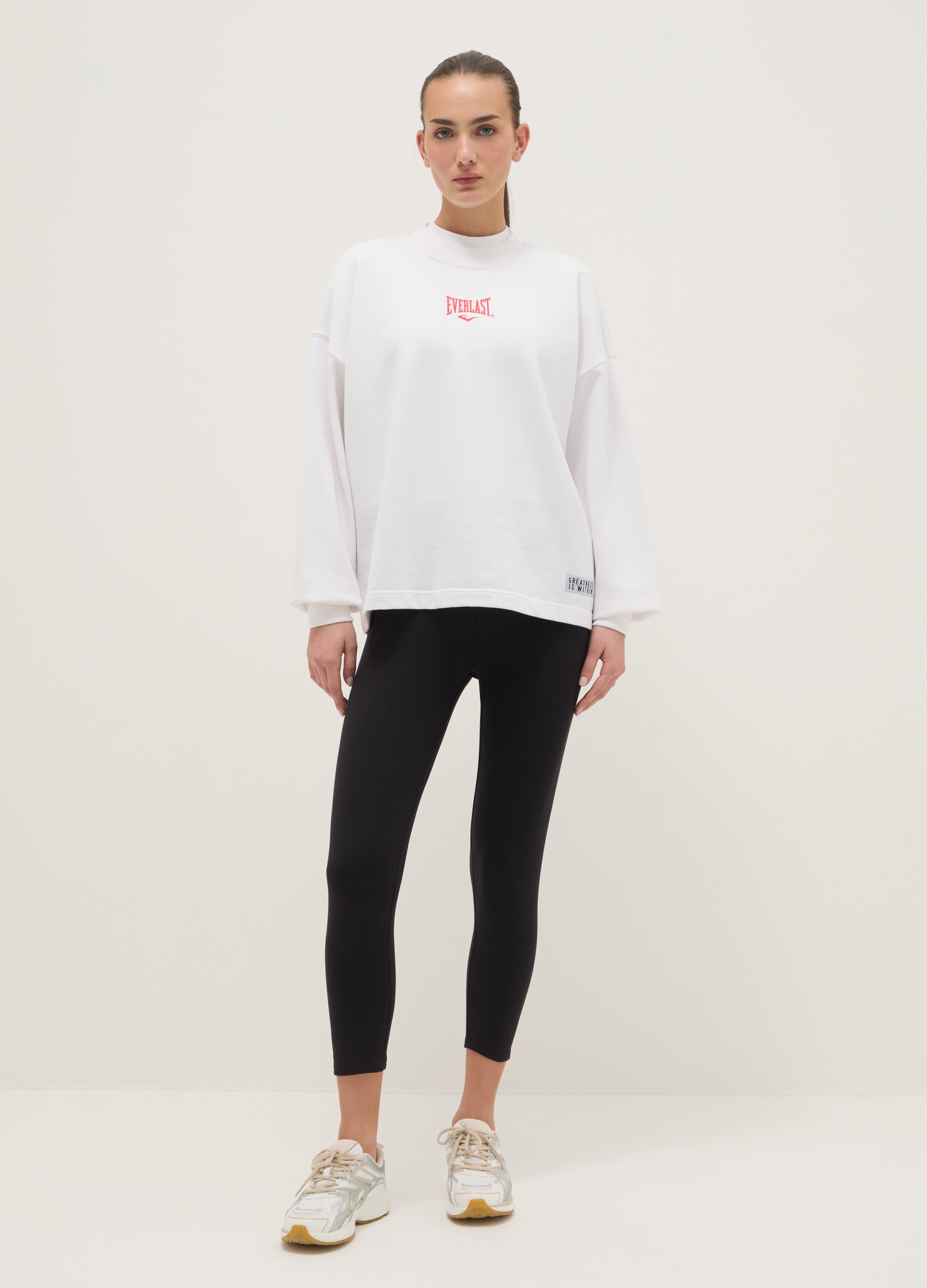 J EVERLAST DONNA, Leggings In Cotone Elasticizzato Nero Regular Fit Con Logo Everlast, Donna, Nero, Taglia: XL