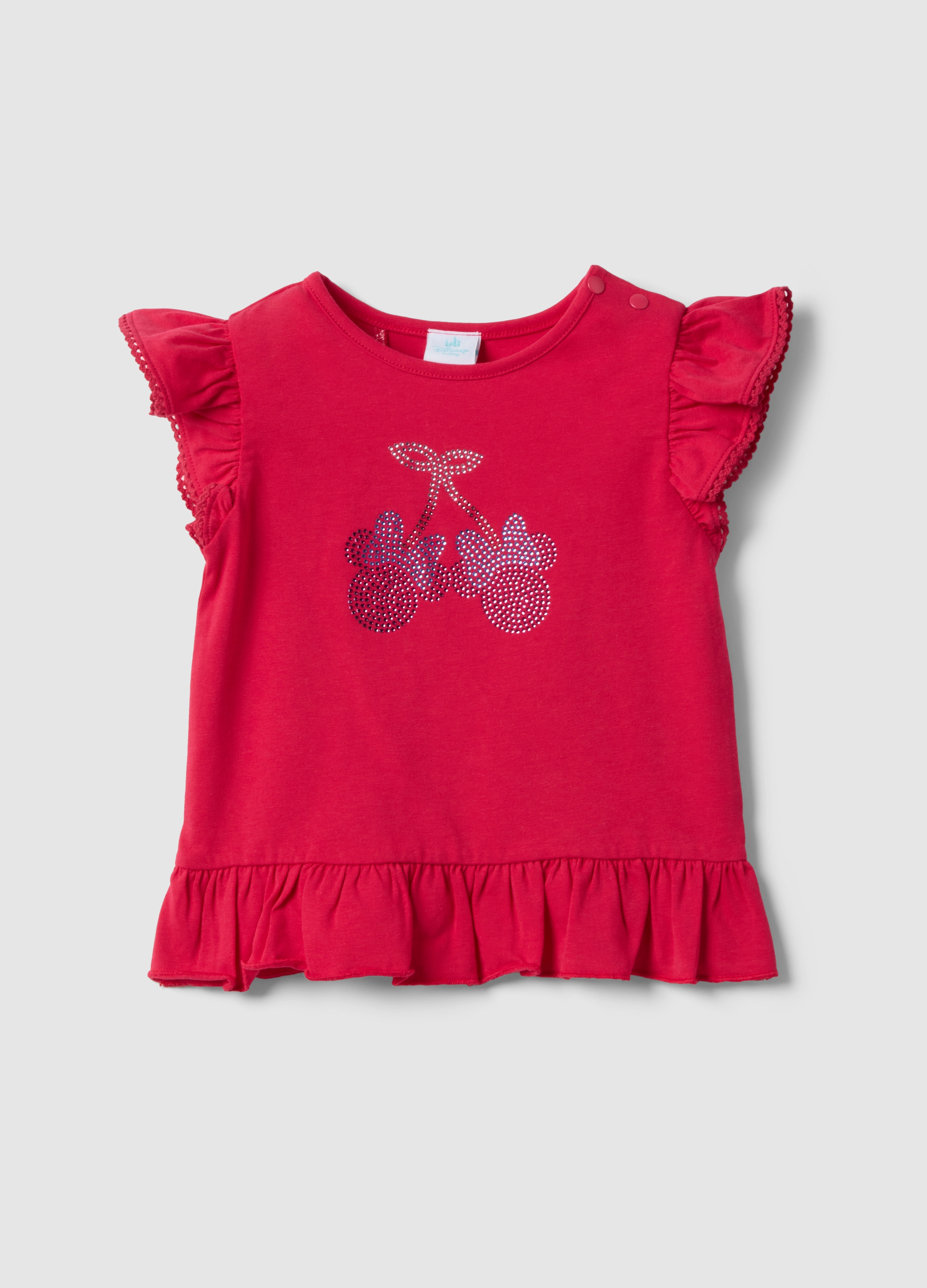 FAGOTTINO, Camiseta De Algodón Elástico Roja Para Niña Con Minnie Y Lentejuelas, Niña, Rojo Cereza, Talla: 30-36
