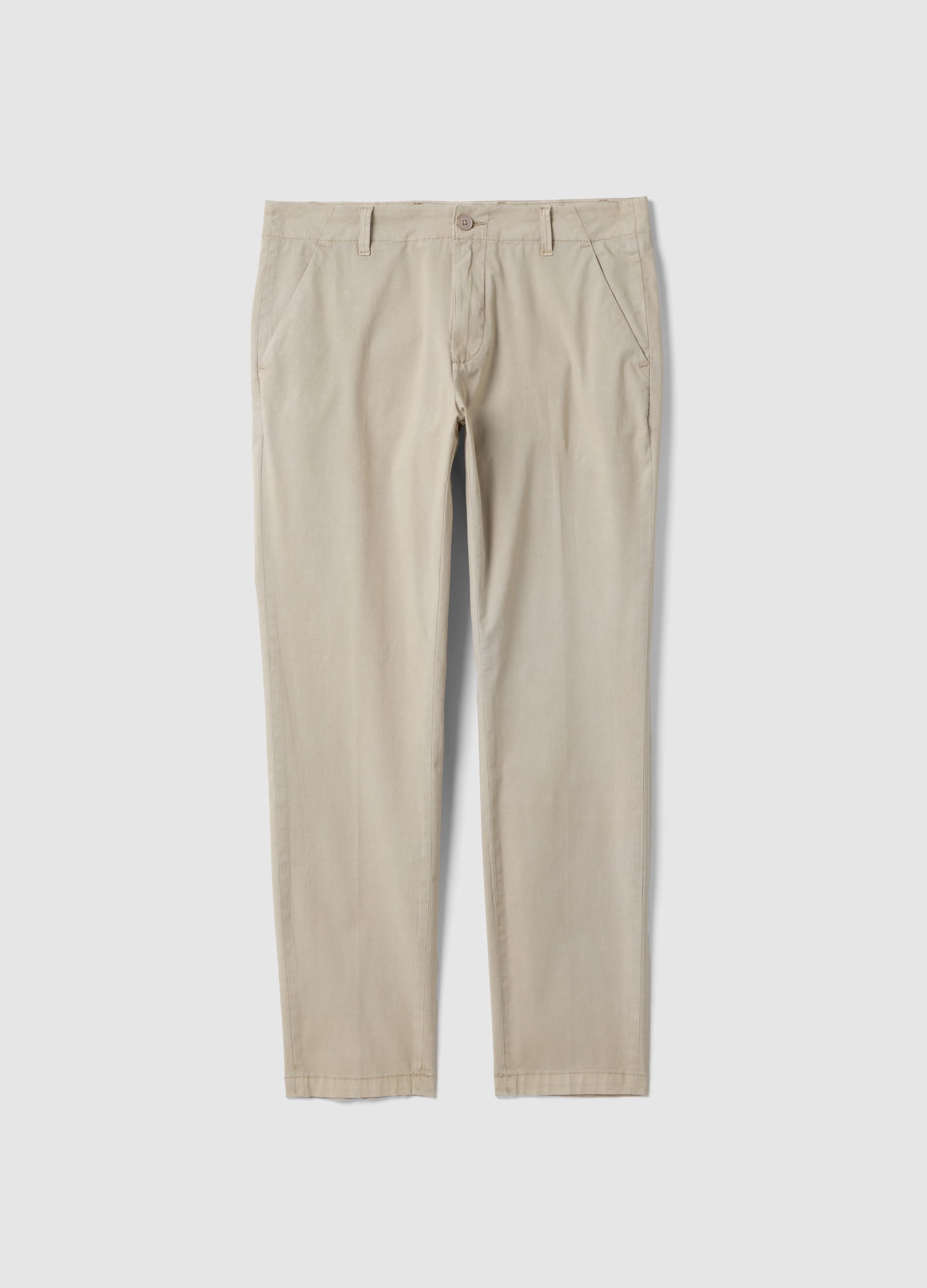 Pantalones Chino Beige Ajustados En Algodón Elástico, Hombre, Beige Claro, Talla: 46
