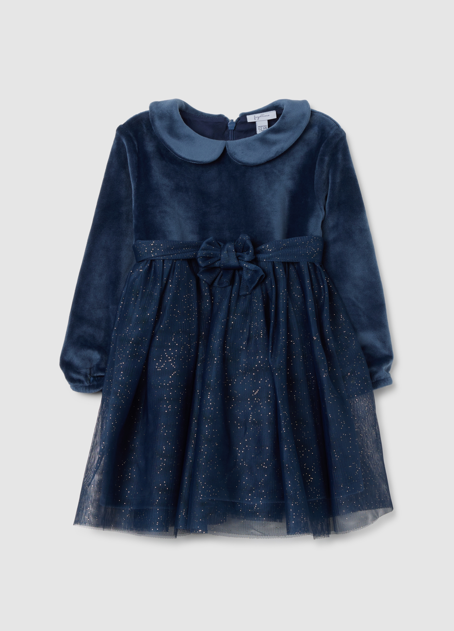 FAGOTTINO, Vestido De Velour Azul Elástico Con Purpurina Para Niña, Niña, Azul oscuro, Talla: 24-30