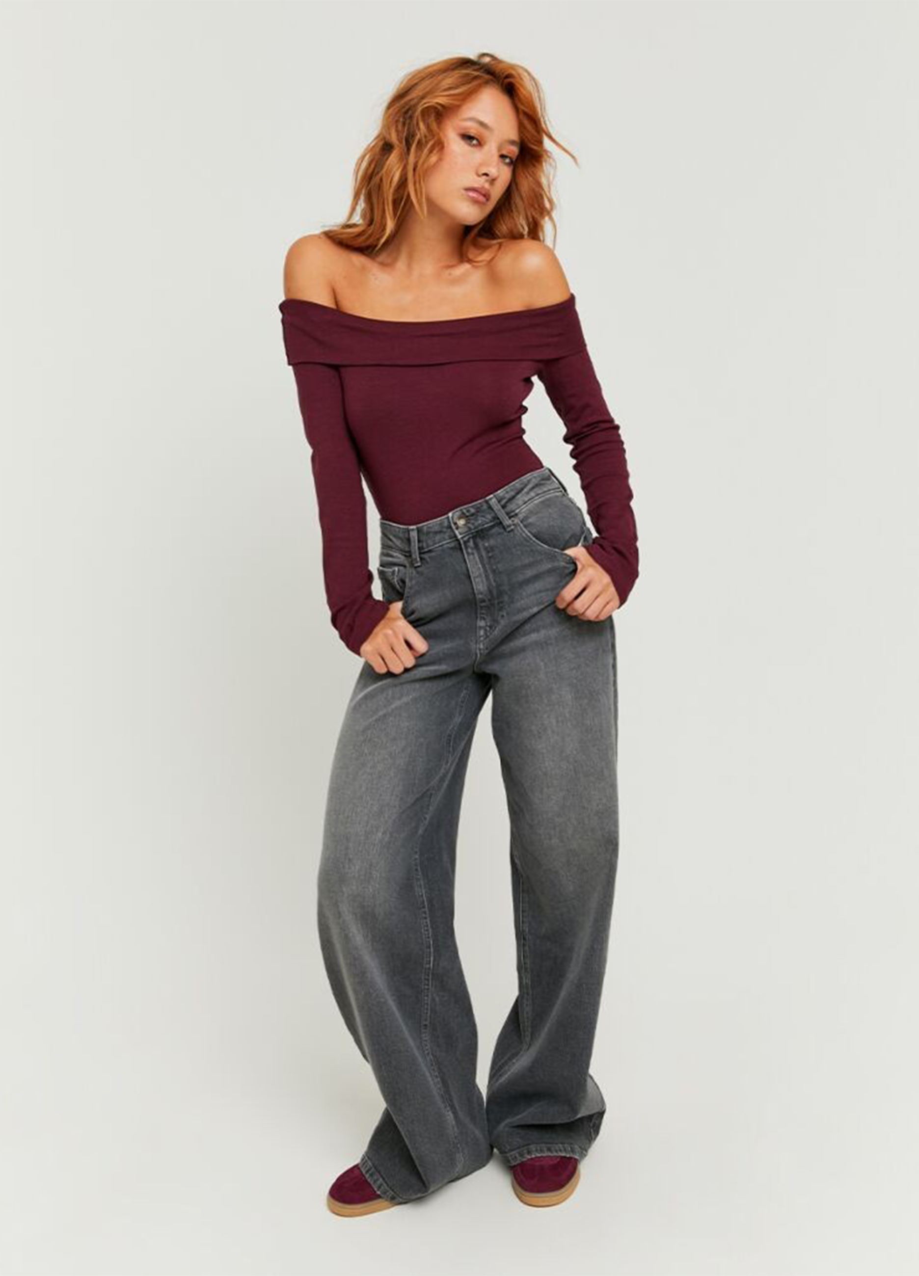 TALLY WEIJL, Pantalones De Algodón Denim Gris Ajuste Regular, Mujer, Gris claro, Talla: 42