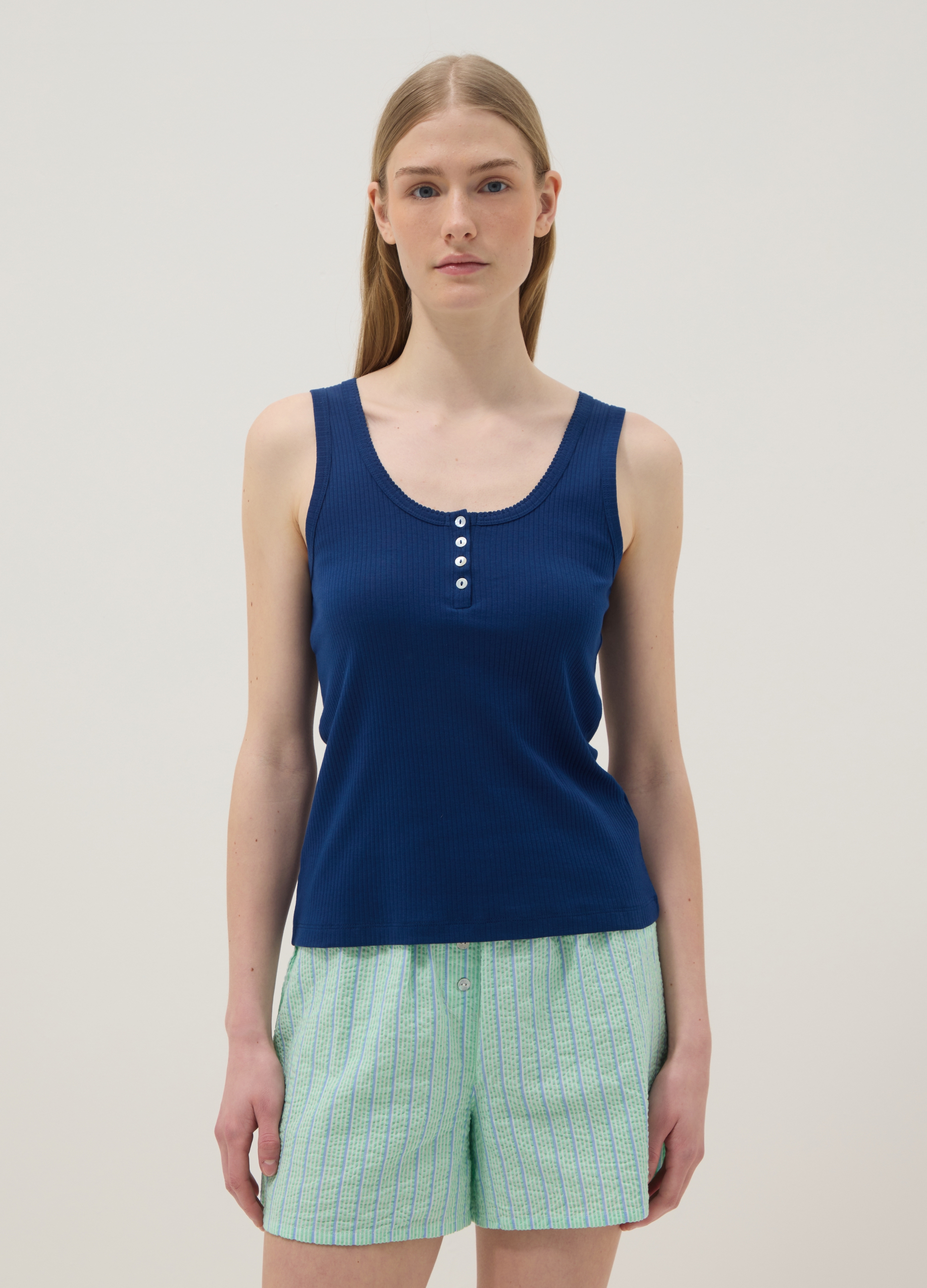Camiseta Azul De Puro Algodón Ajuste Regular Con Cuello Serafino, Mujer, Blu Bluette, Talla: 40