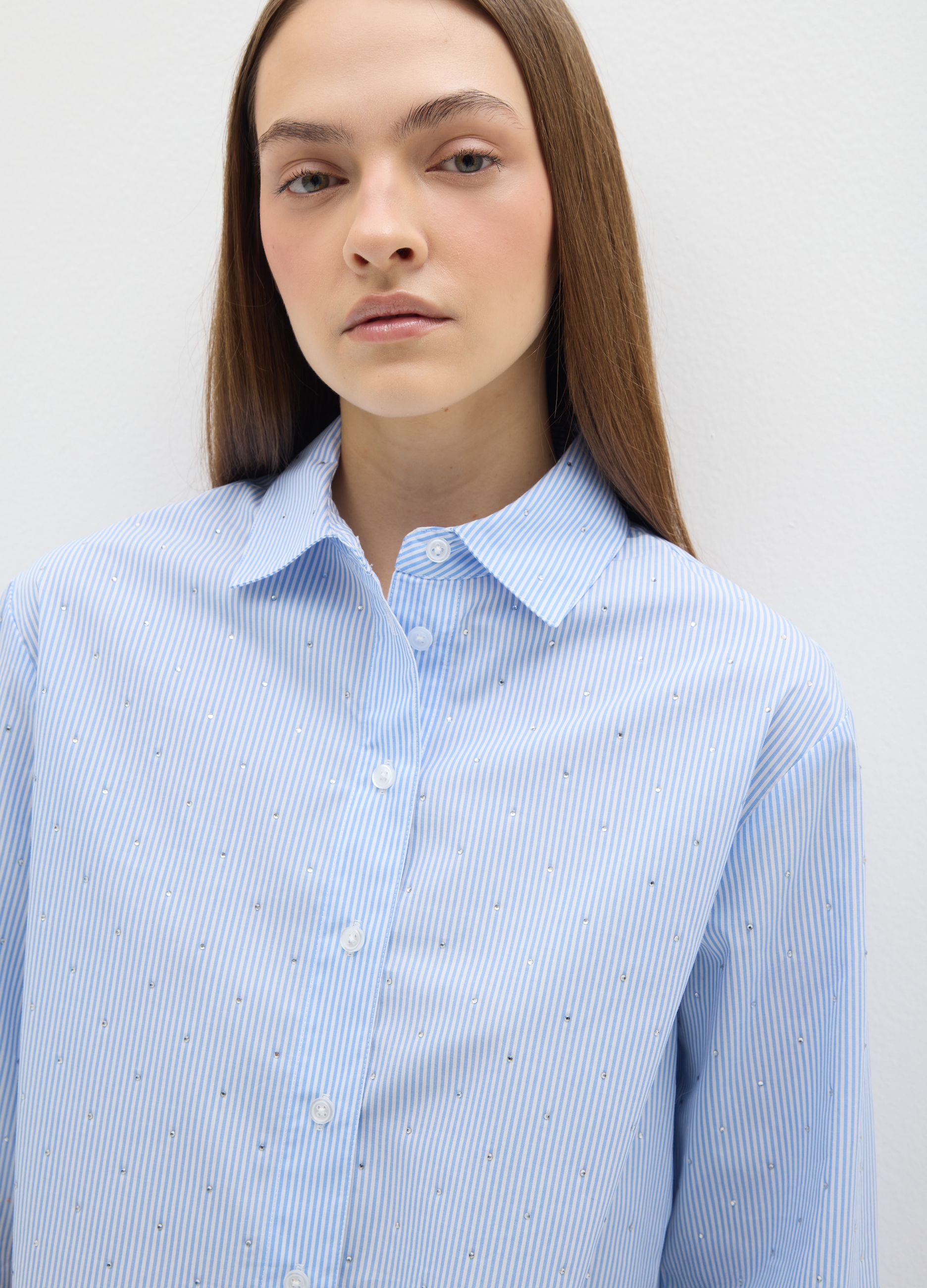 B.ANGEL, Camicia A Righe Multicolor In Puro Cotone Regular Fit Con Strass, Donna, Multicolor, Taglia: M