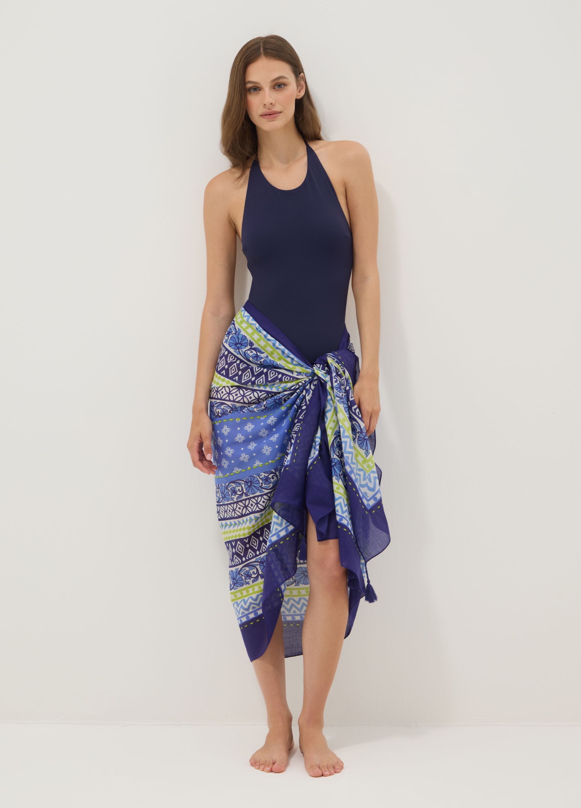 OVS, Sarong Blu In Puro Cotone Con Stampa, Donna, Viola, Taglia: ONE SIZE