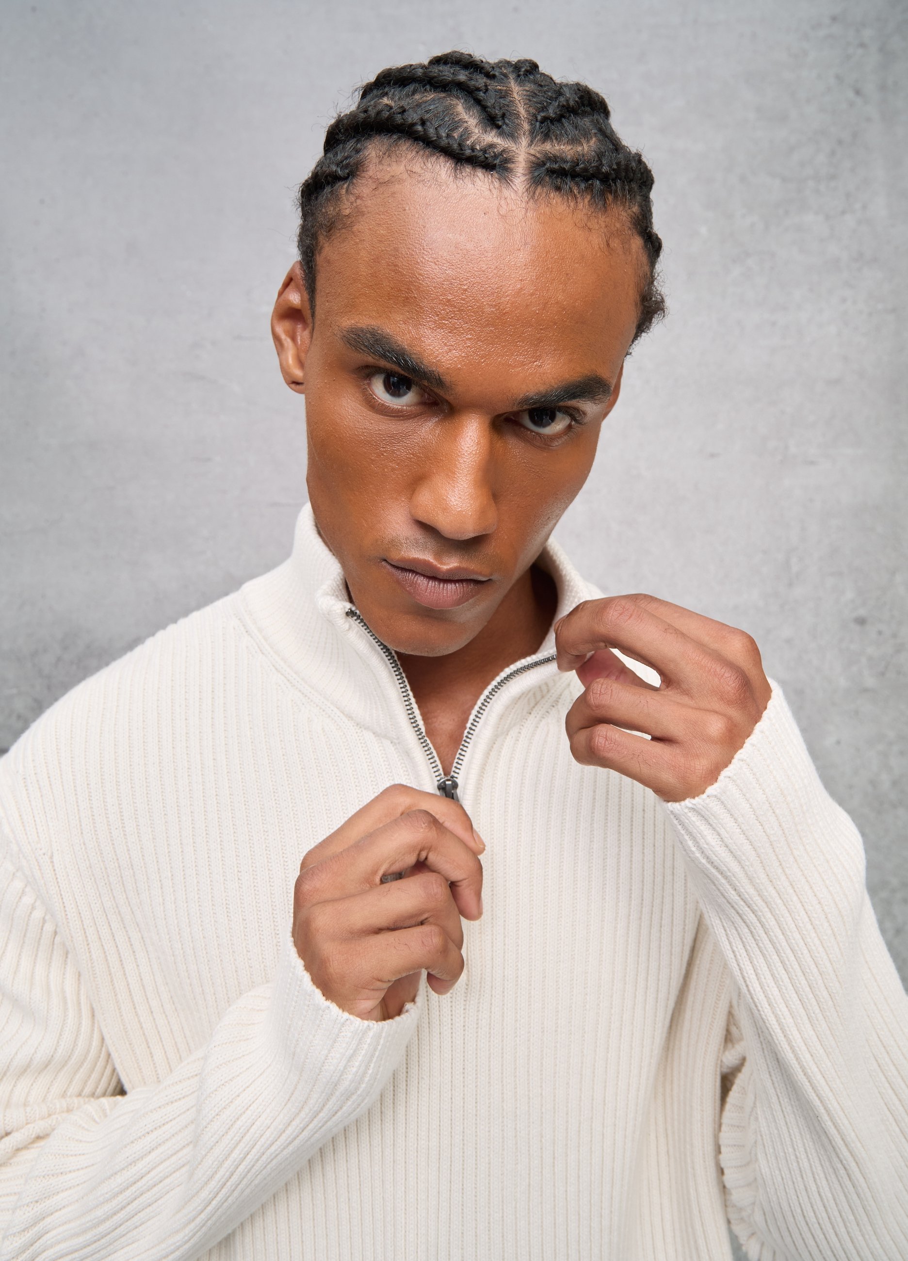 Half-zip Ribbed Knit White, Hombre, Blanco suave, Talla: M