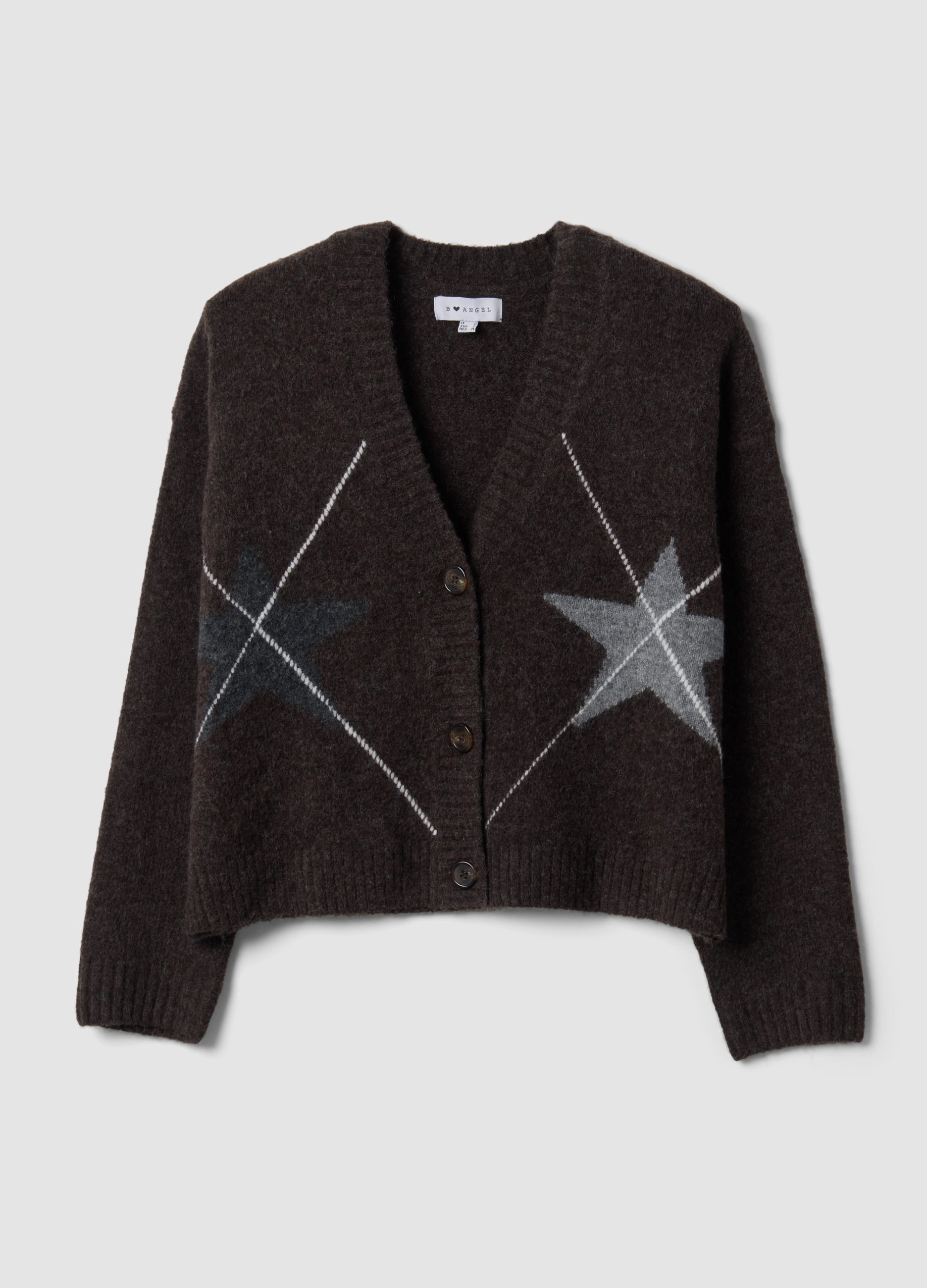 B.ANGEL, Cardigan Marrone In Lana Elasticizzata Con Scollo Profondo A V Over Fit, Donna, Marrone, Taglia: L