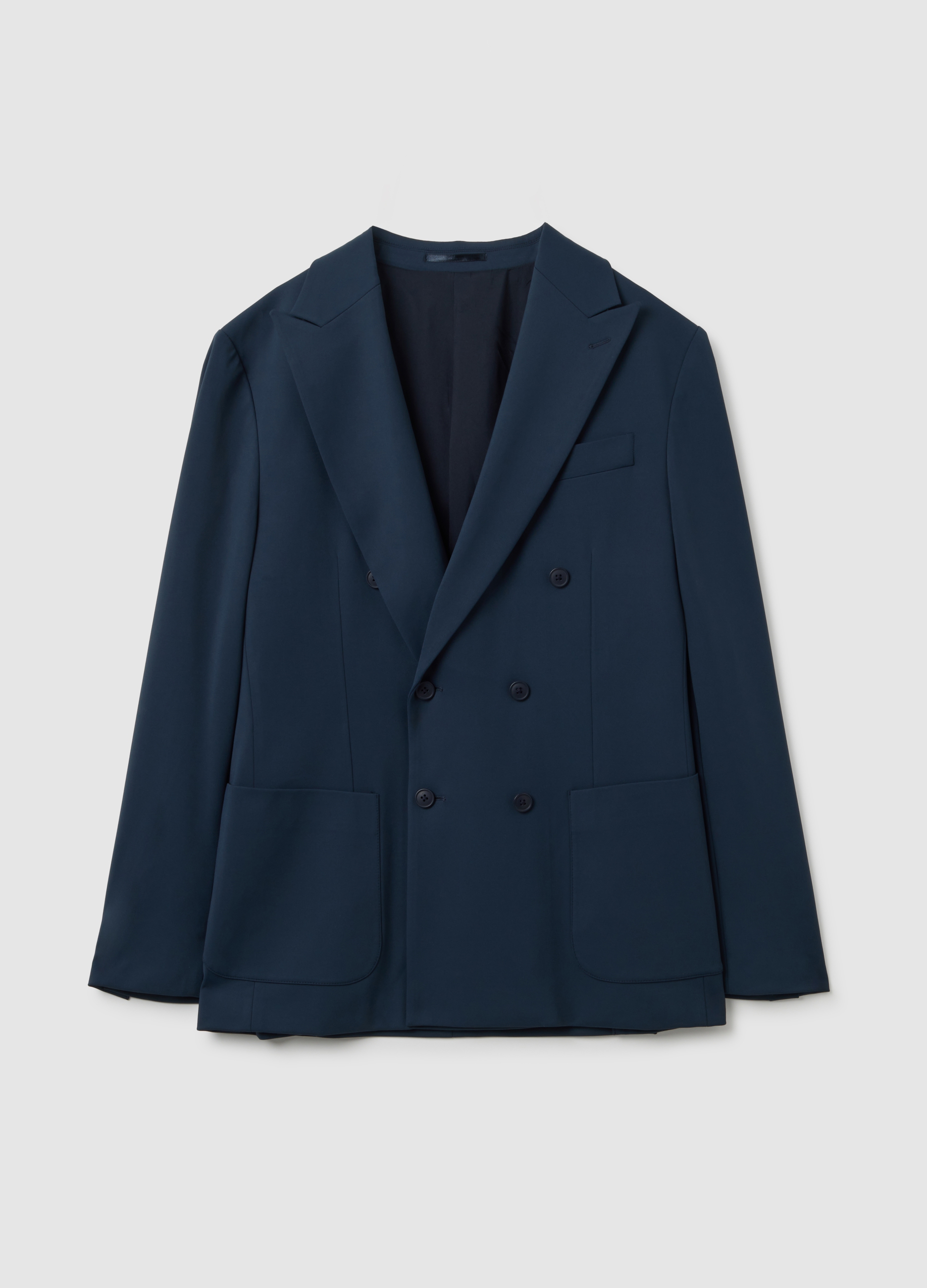 Blazer Azul De Tejido Elástico Ajustado, Hombre, Azul oscuro, Talla: 52